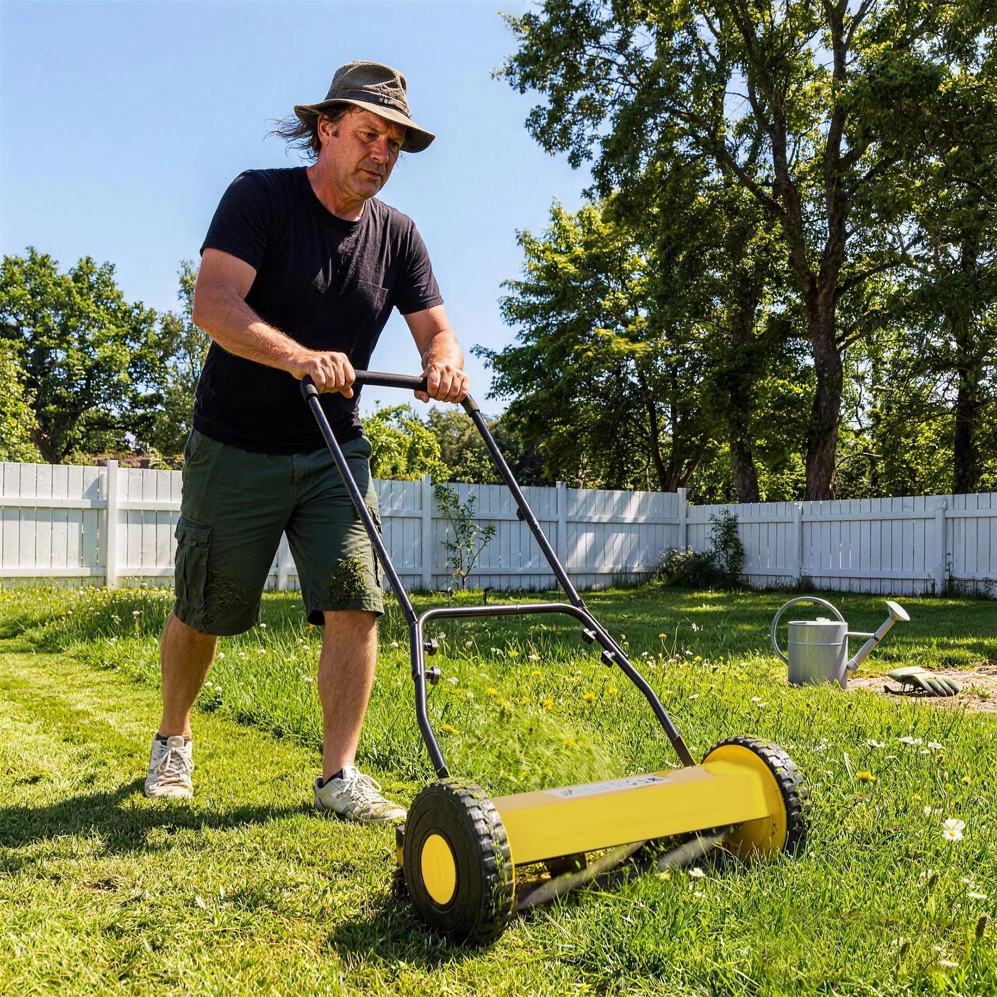 Push Mower Efficient with 5-Blade, Lightweight, Manual Reel Lawn 16-Inch for Small - Model 18D5FC