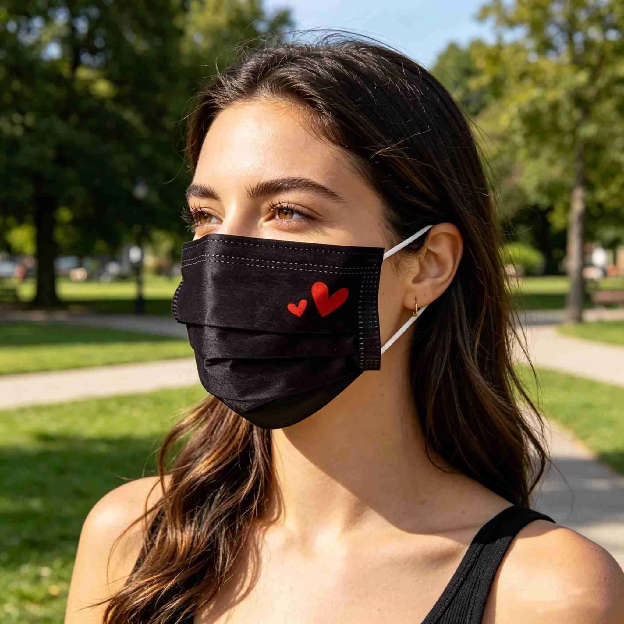 Efficient Protective Equipment with 3Ply Full Face Protection(Red Heart), Black Valentine Disposable Face Mask - Non-Woven Fabric Red... Model 081EC5