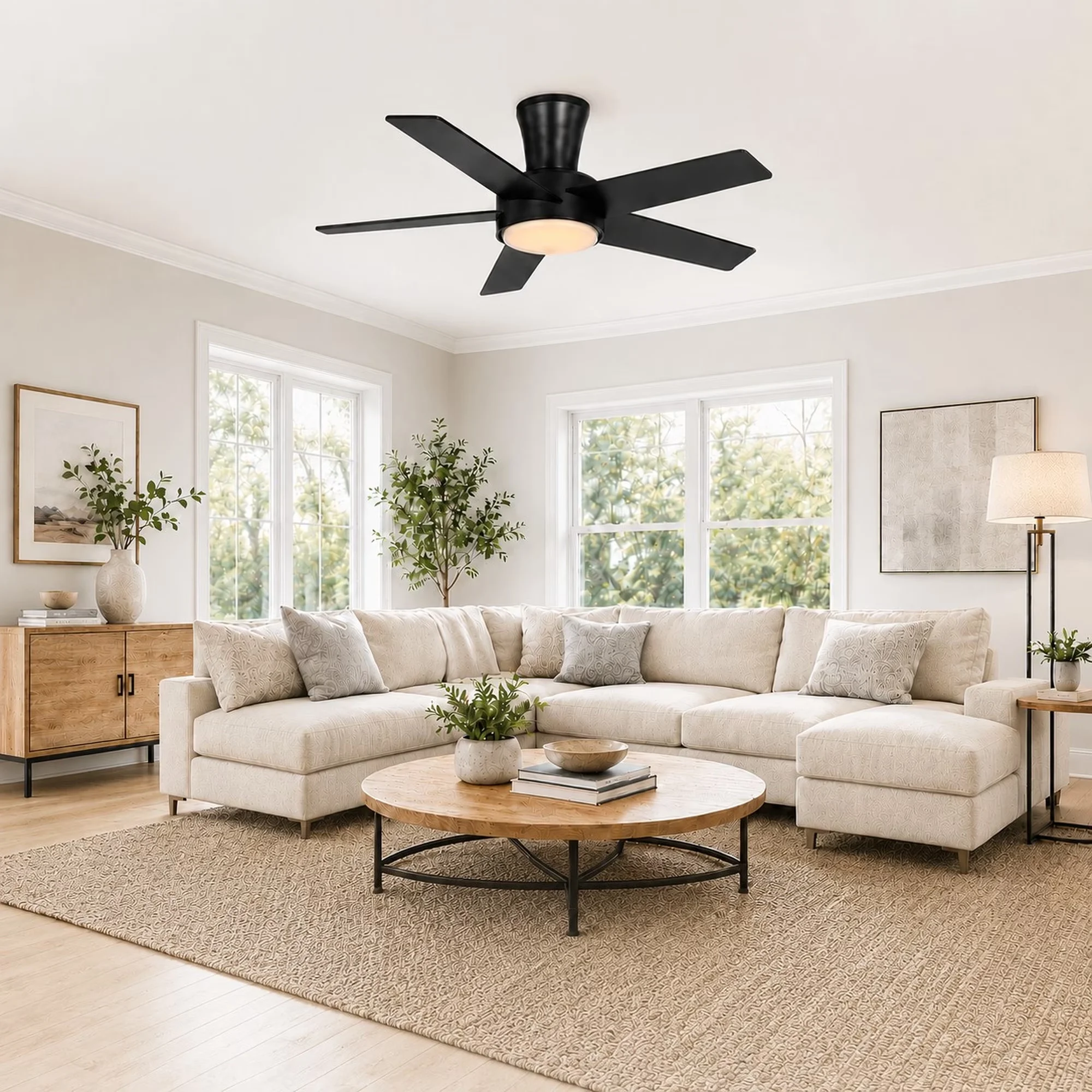 Durable Ceiling Fan with LED, Traditional, 52-Inch Black Low-Profile DC - Acrylic Black Model 40FFD0