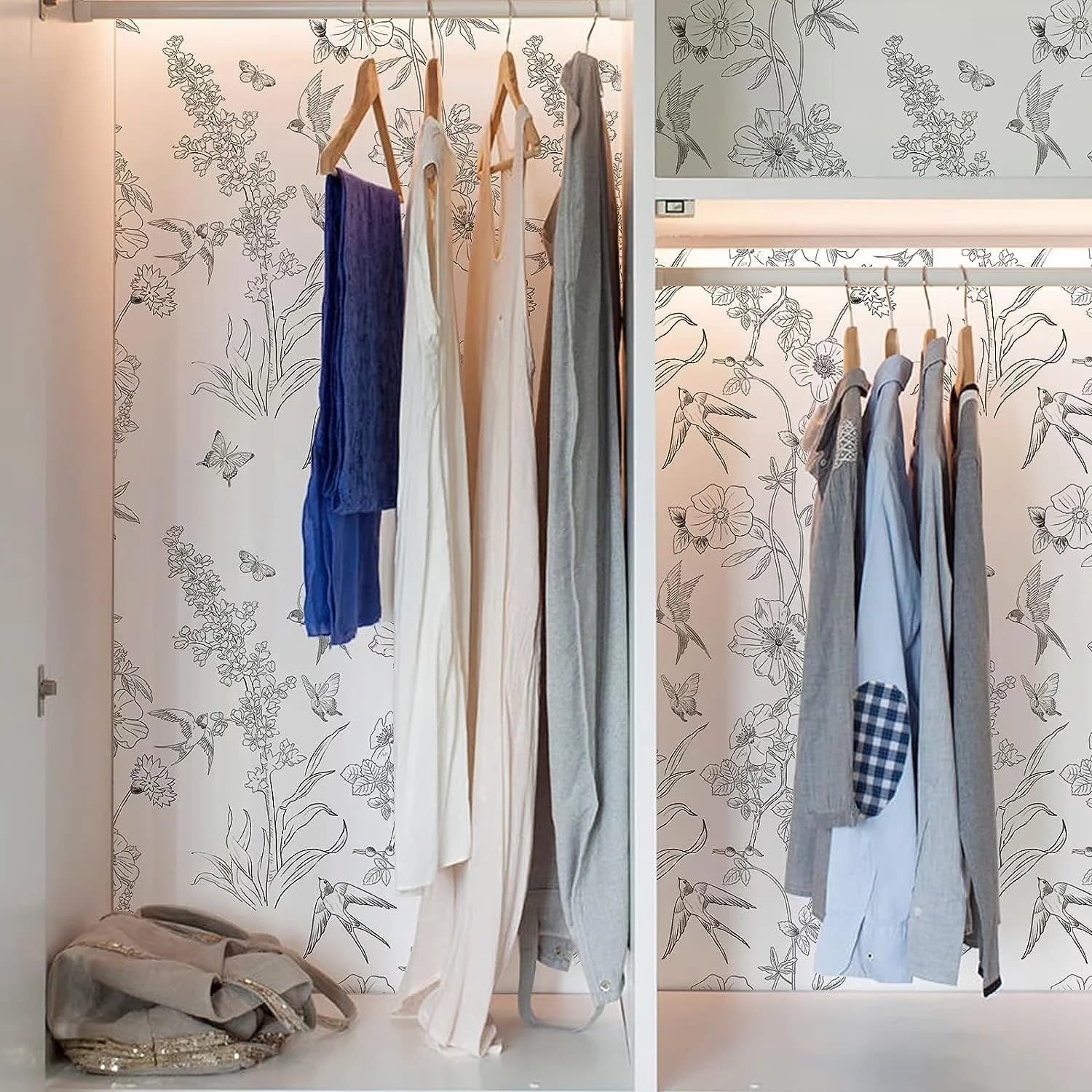 Wallpaper Durable with Removable, 17.71" x 394" - White Pvc Floral - Essential Collection Model B5F0DE