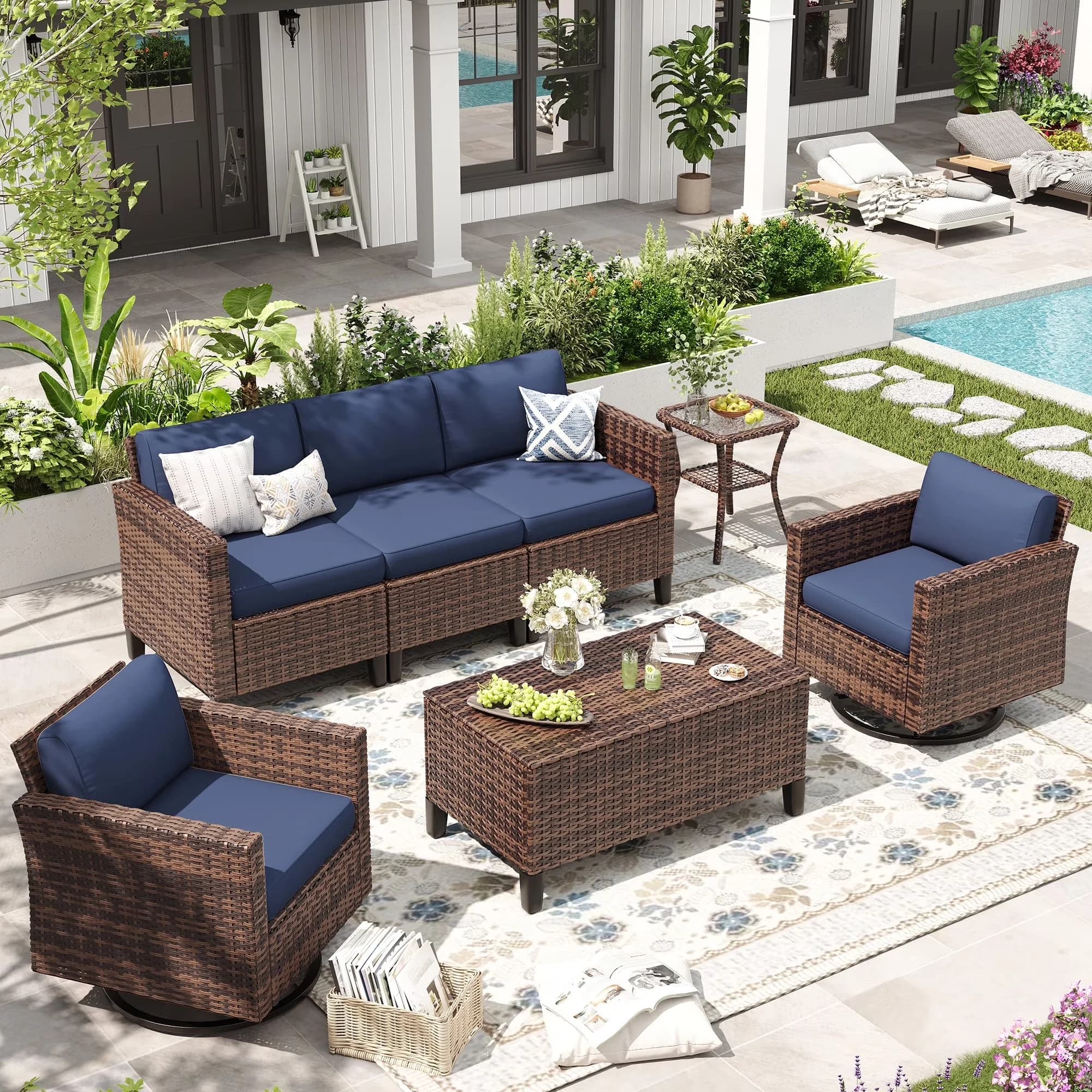 Efficient Outdoor Sofas Sectional with Weatherproof, Swivel Chairs, Storage Table - Rattan Model 82CEE4