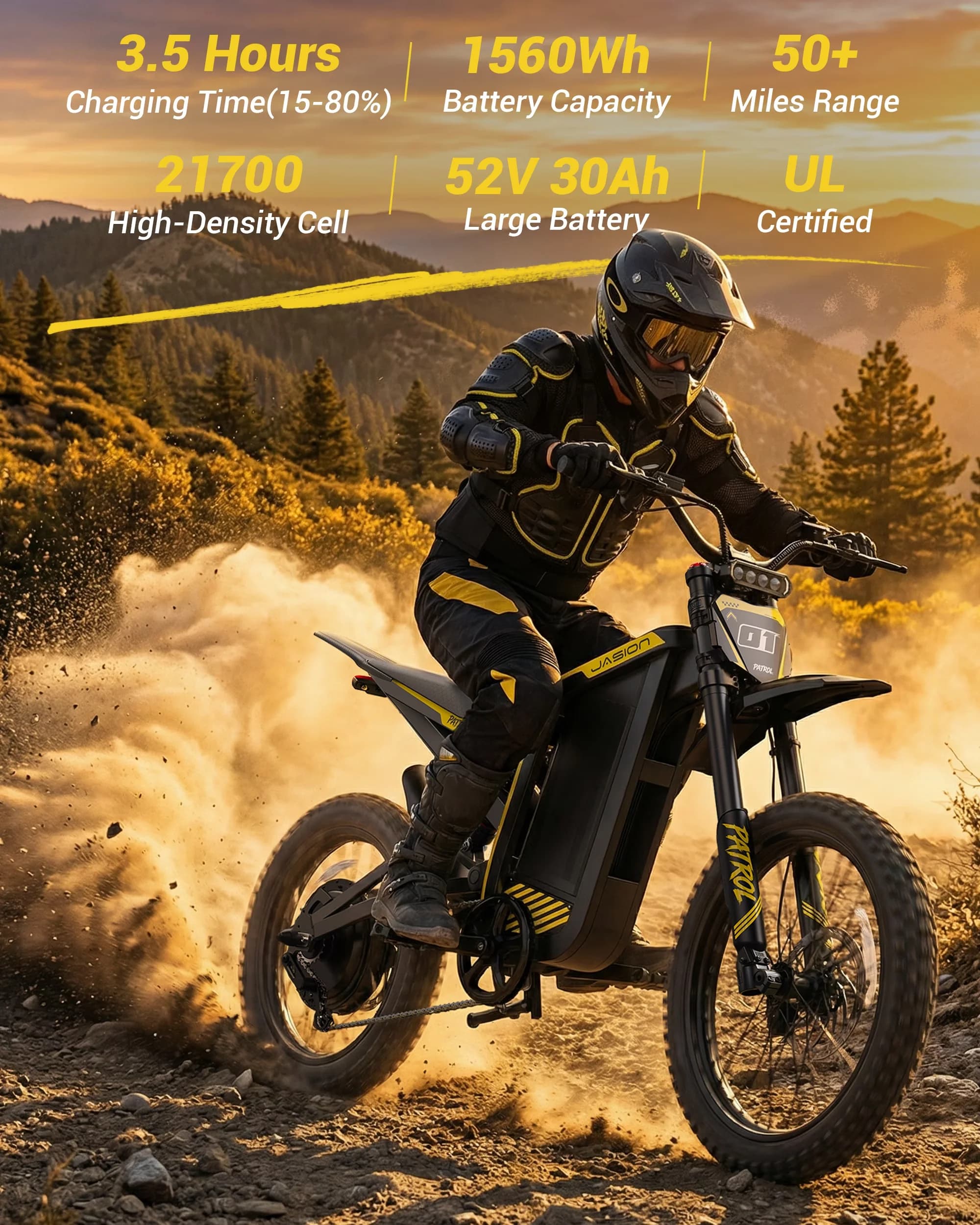 Premium Electric Bike with 52V, Material: Carbon Steel, Patrol Dirt - Yellow Model 013B20