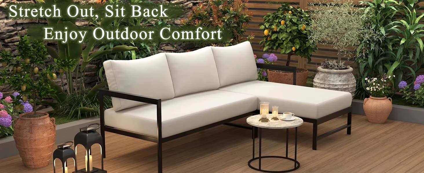 Reliable Outdoor Sofas Sectional with Contemporary, Rust Resistant, Beige - Beige Iron Model BFFF44