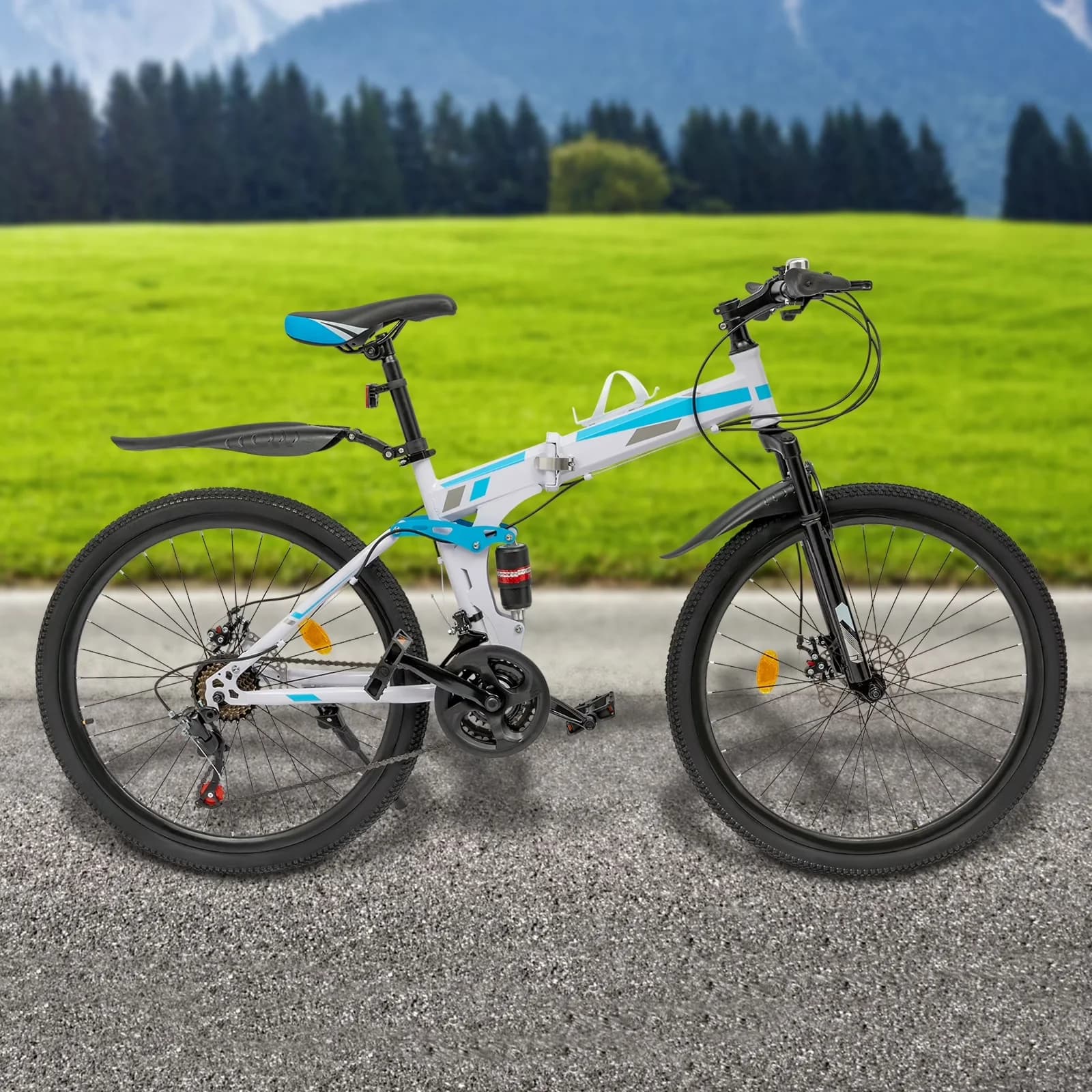 Durable Road Bike with Foldable, 21-Speed Foldable Bicycle, High-Carbon Steel Frame - Blue Model 043432