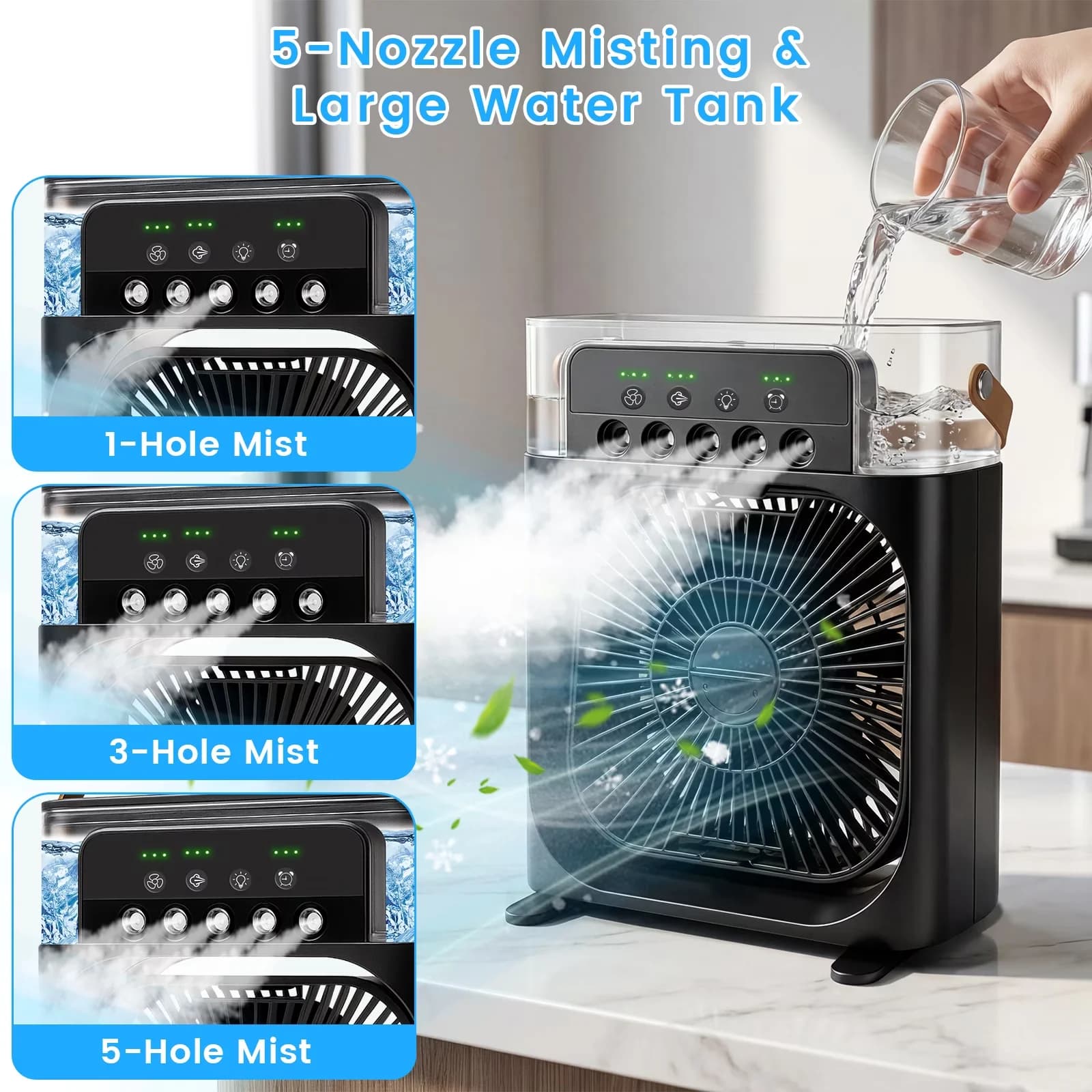 Versatile Fans In Cooling with Timer, Led Display, 10 Inch Ice Mist Desktop Fan - Black Model FA942E