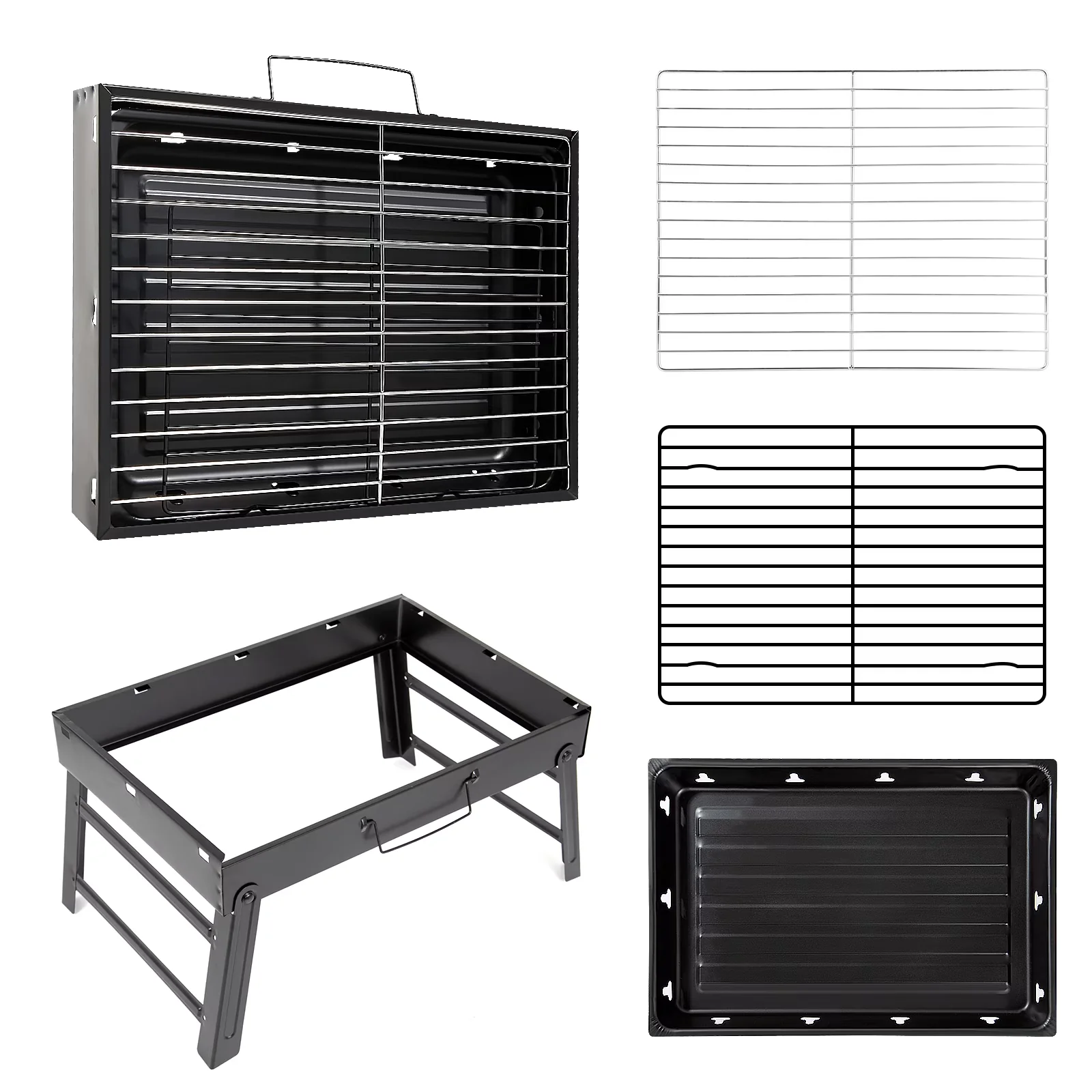 Innovative Charcoal Grill with Portable, Tools, Folding Stainless Steel BBQ - Stainless Steel Black for Outdoor, Camping Model 2AB614