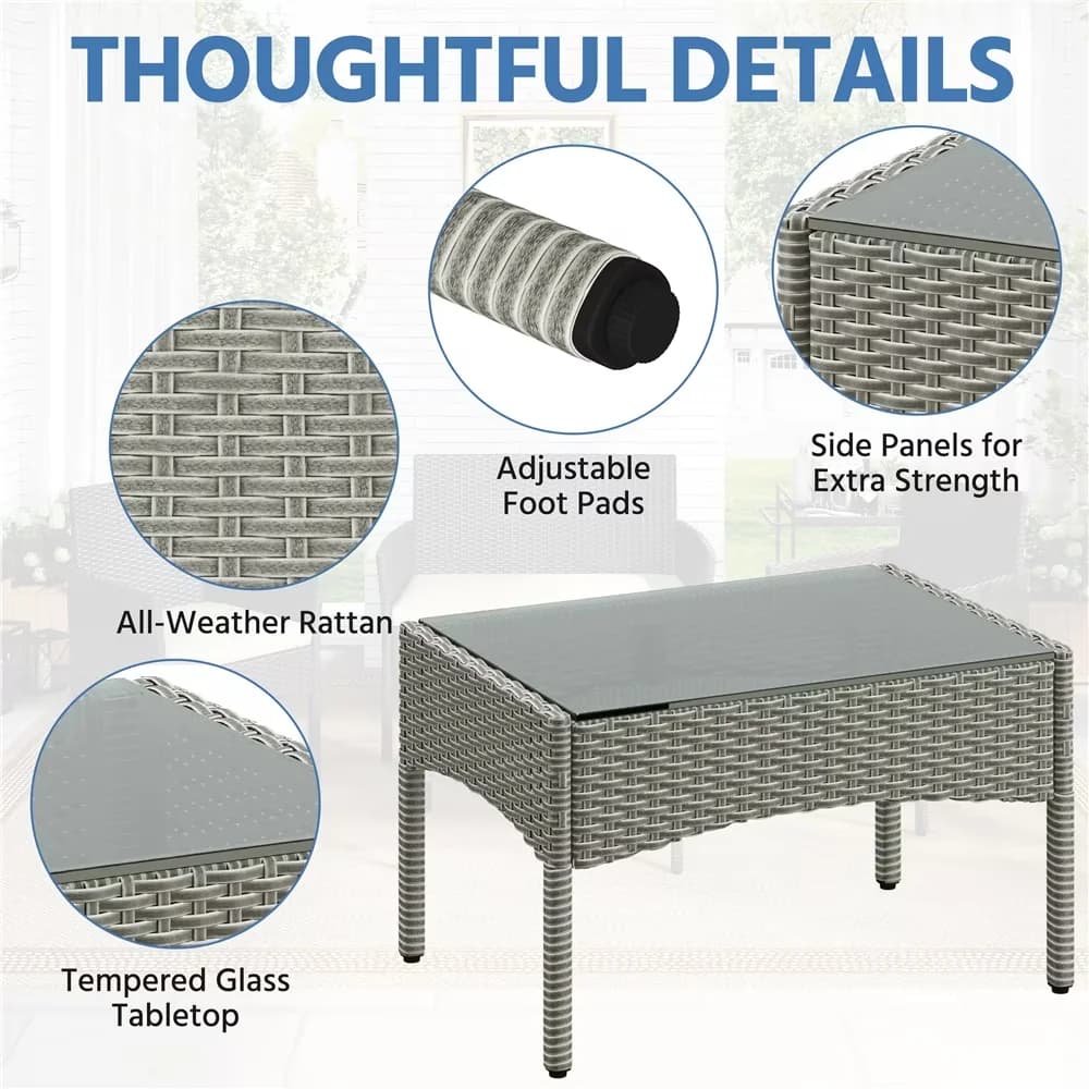 Quality Patio Conversation Set with Weatherproof, Color: Gray/Dark Blue, Gray/Dark Blue - Iron, Pe, 180G Polyester, Foam, Tempered... Model 294EDF