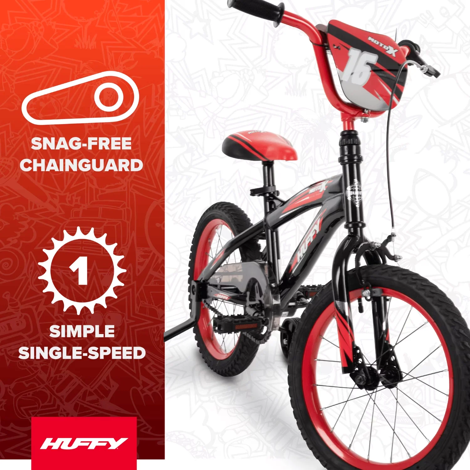 Sleek Kids Bike with Adjustable Seat, Black/Red, Fits Riders 42”-48” - Black Model B9E307