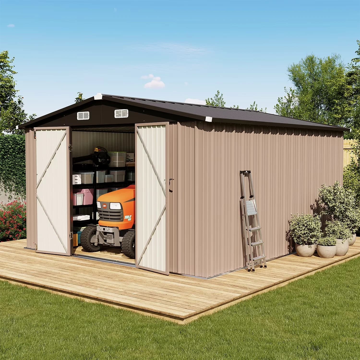 Quality Shed with Water-Resistant, Weather-Resistant, 10'x 12' Metal Outdoor Storage - Metal Brown Model 74E3AF
