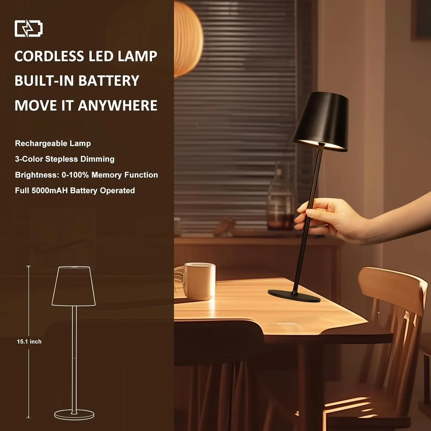 Stylish Lamp Set with LED, Battery, Cordless Table Lamps - Multicolor Metal Model 2EE6CF