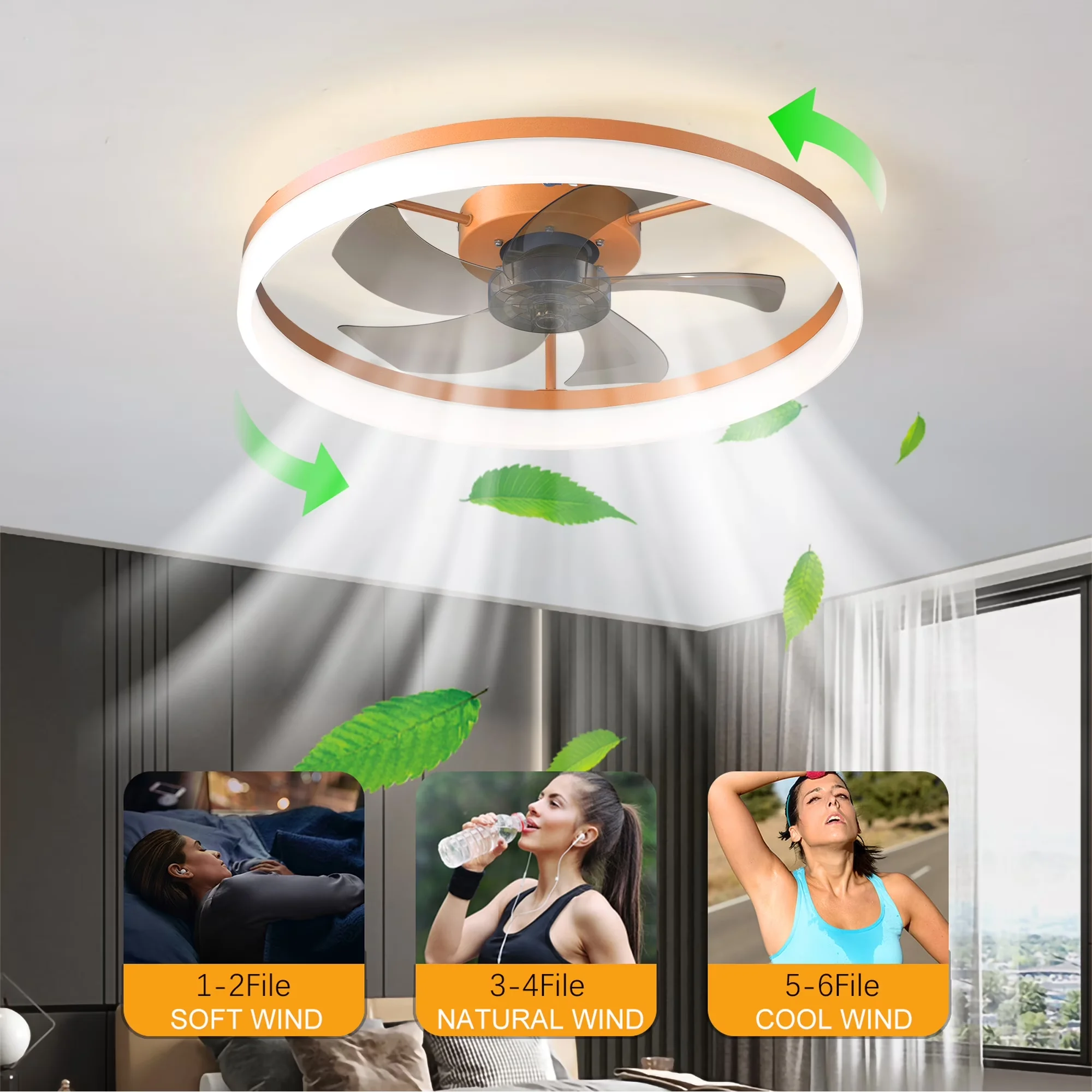 Premium Ceiling Fan with LED, Remote Controlled, Modern - Gold Bladeless Model 417DFF