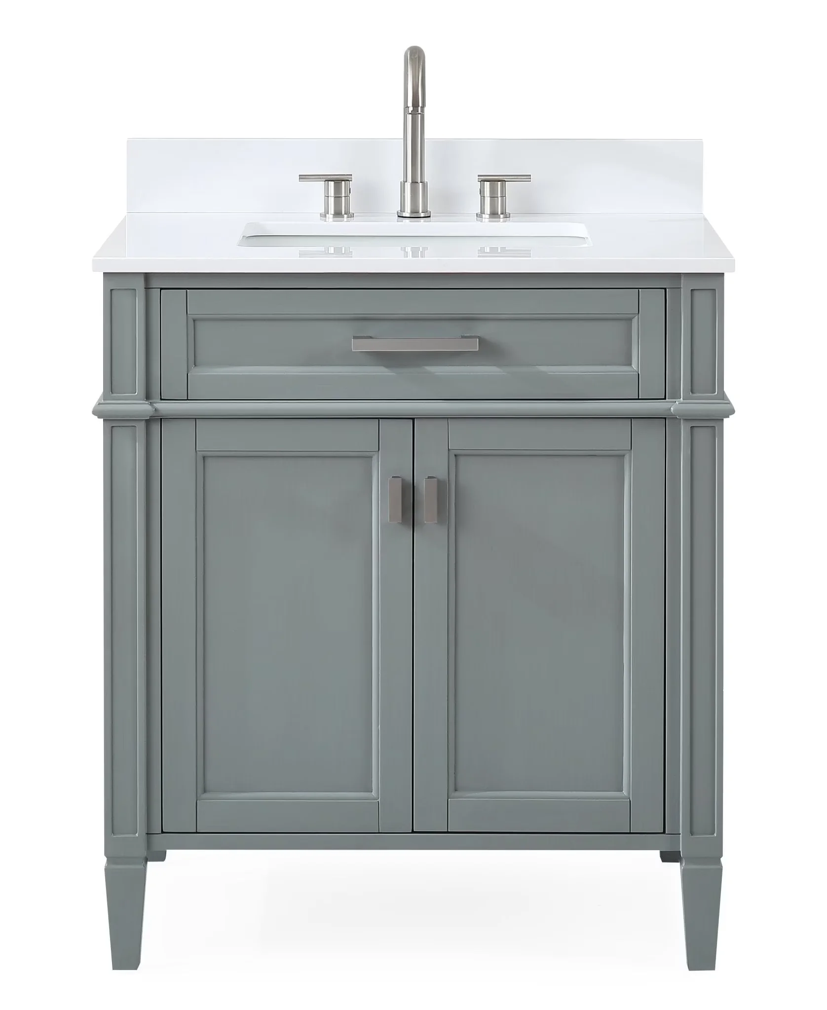 Reliable Bathroom Renovation with Brand 30" Modern Gray Vanity, White Quartz Top - Model DE4B6B