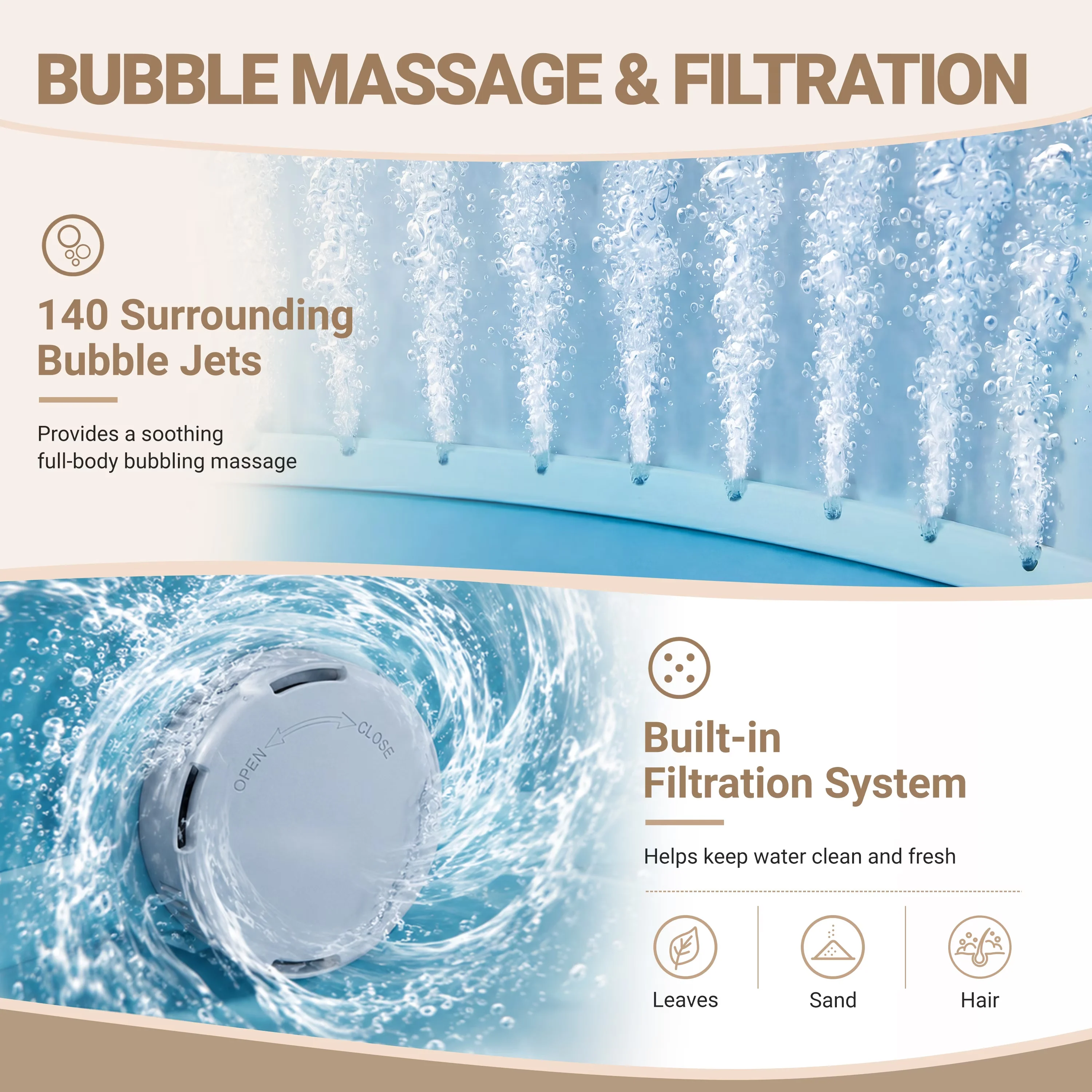Hot Tub Quality with Uv Resistant, Inflatable, Easy-Setup - Brown 6-8 - Traditional Style Model 1B7D92