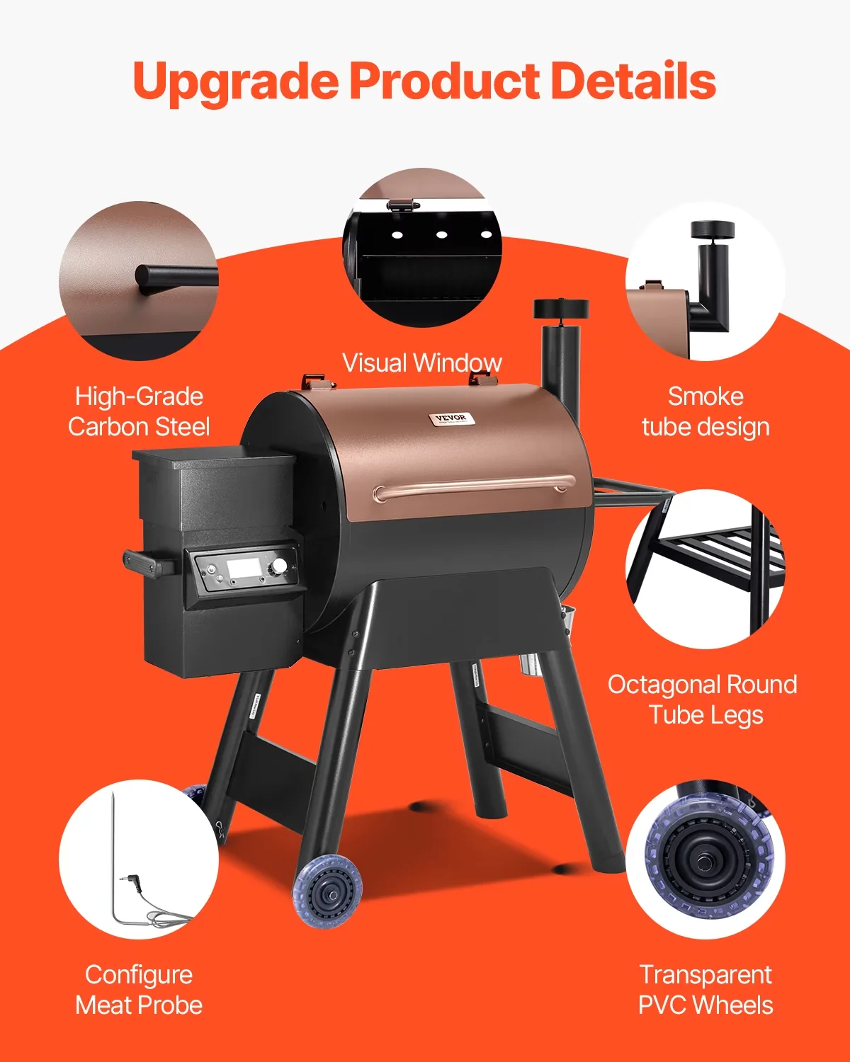 Premium Smoker with Rust Resistant, Window, 8 in 1 BBQ Grills - Black Carbon Steel Model C445C3