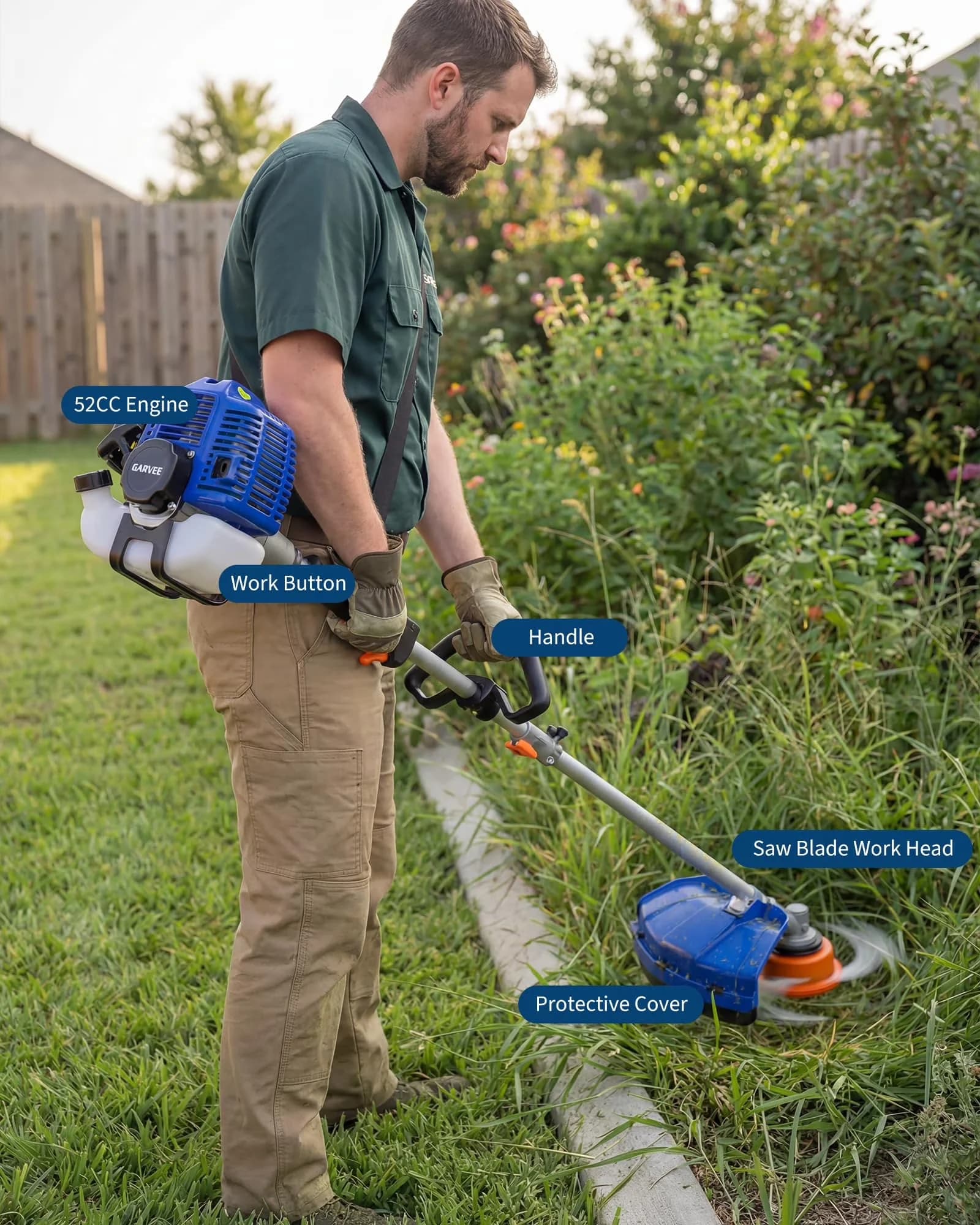 Essential String Trimmer with Heavy Duty, Anti-Vibration, Blue - 52CC - Compact and Portable Model 1A3CF3
