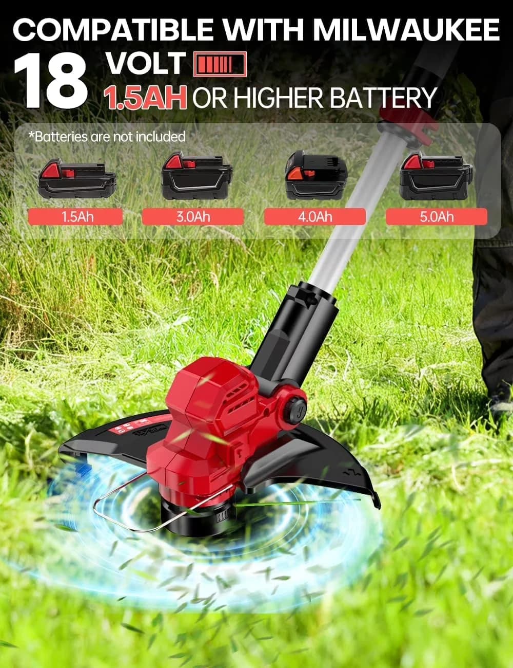 String Trimmer Versatile with Battery, Brushless, 3-in-1 Cordless Weed Wacker - Red for Auto Model 1AAA51