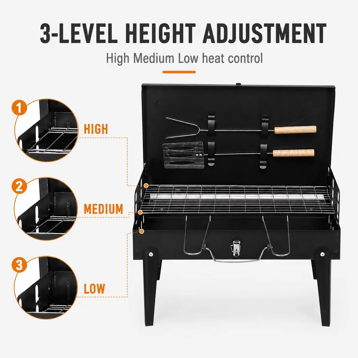 Essential Flat Top Grill with Portable, Portable Square Charcoal - Iron Black Model 33035E