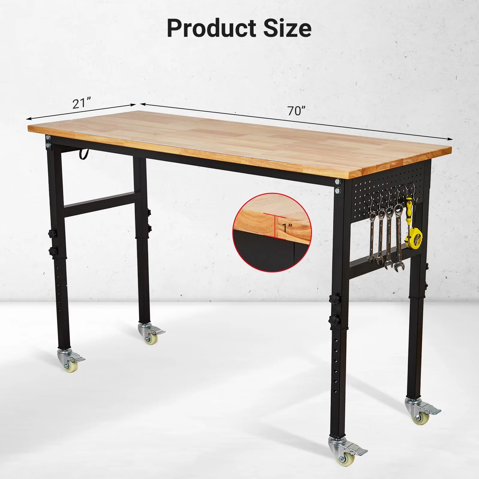 Toolstorage Sleek with Storage, Adjustable - Rubber Wood + Iron for Garage, Party Model 24971B