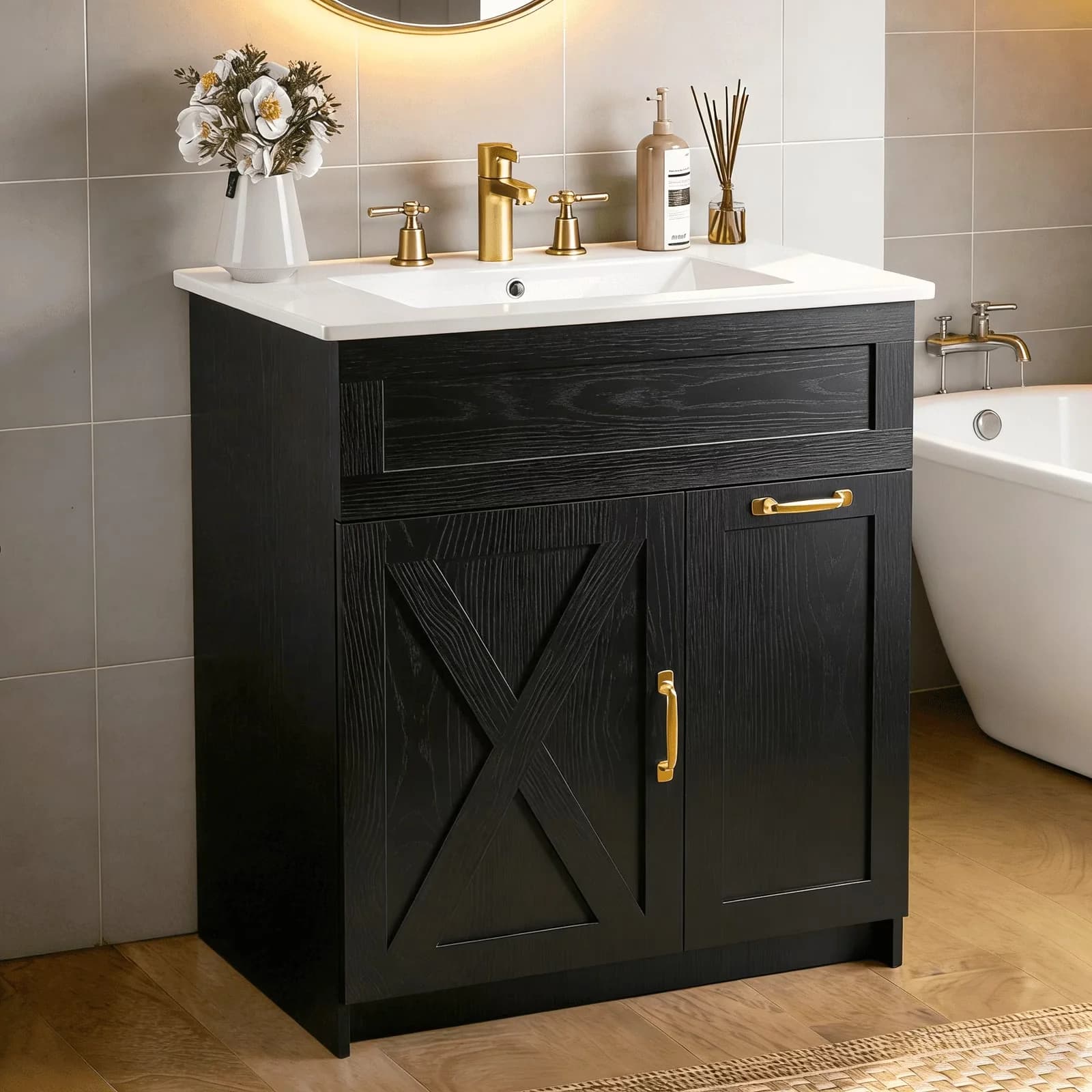 Bathroom Renovation Versatile with Sink, Featuring 2 Power Outlets, a Switch Button - Model 57418B