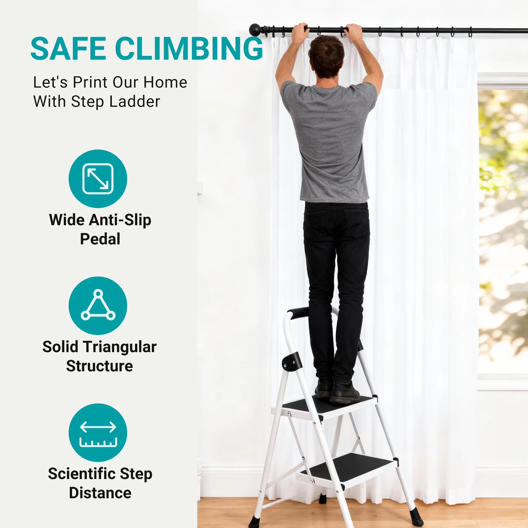 Essential Ladders And Step Stool with Scratch-Resistant, 2-Step Folding - Black Metal Model 147E9F