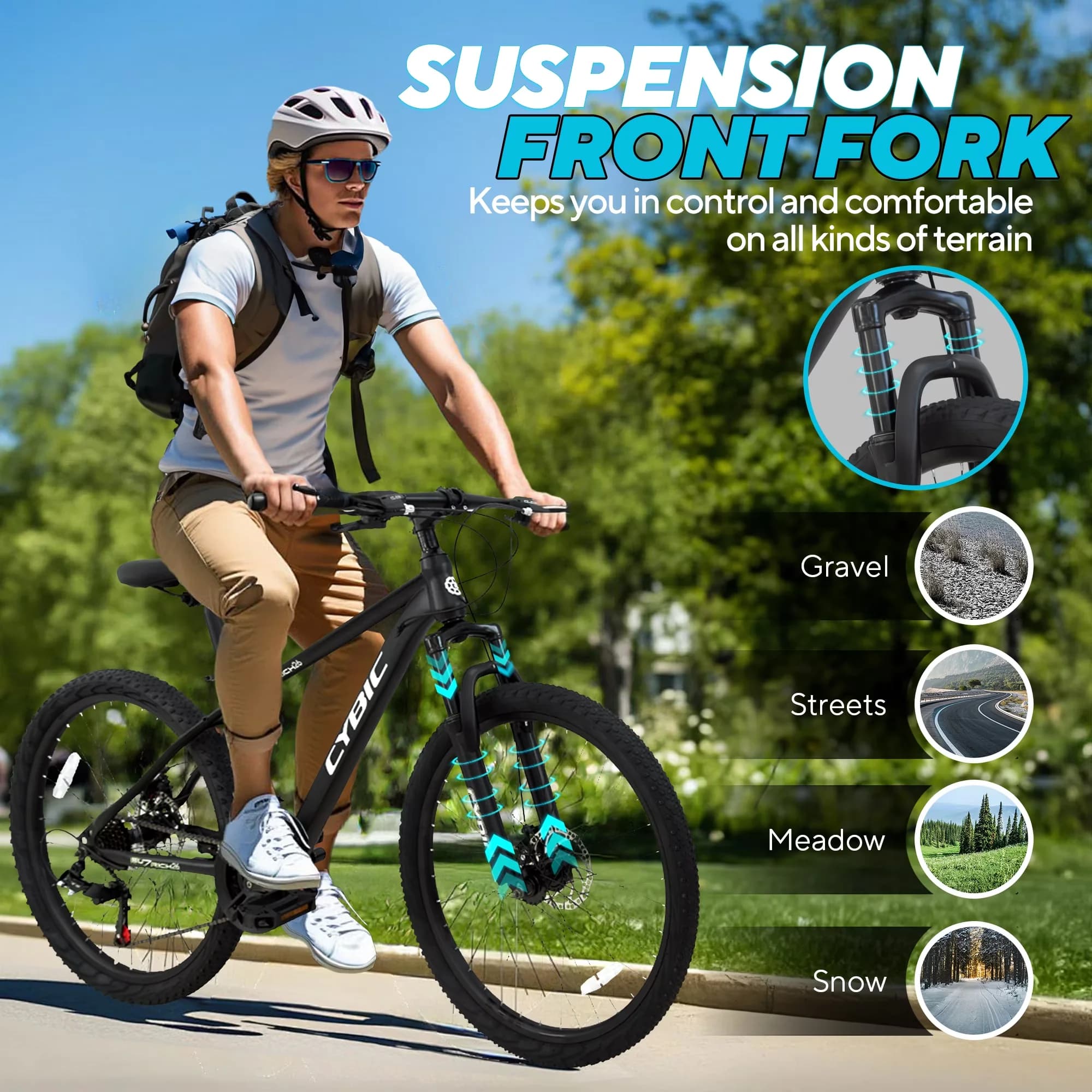 Essential Mountain Bike with Adjustable Seat, Adjustable Speed, Disc Brakes - Black Model ACB7DB