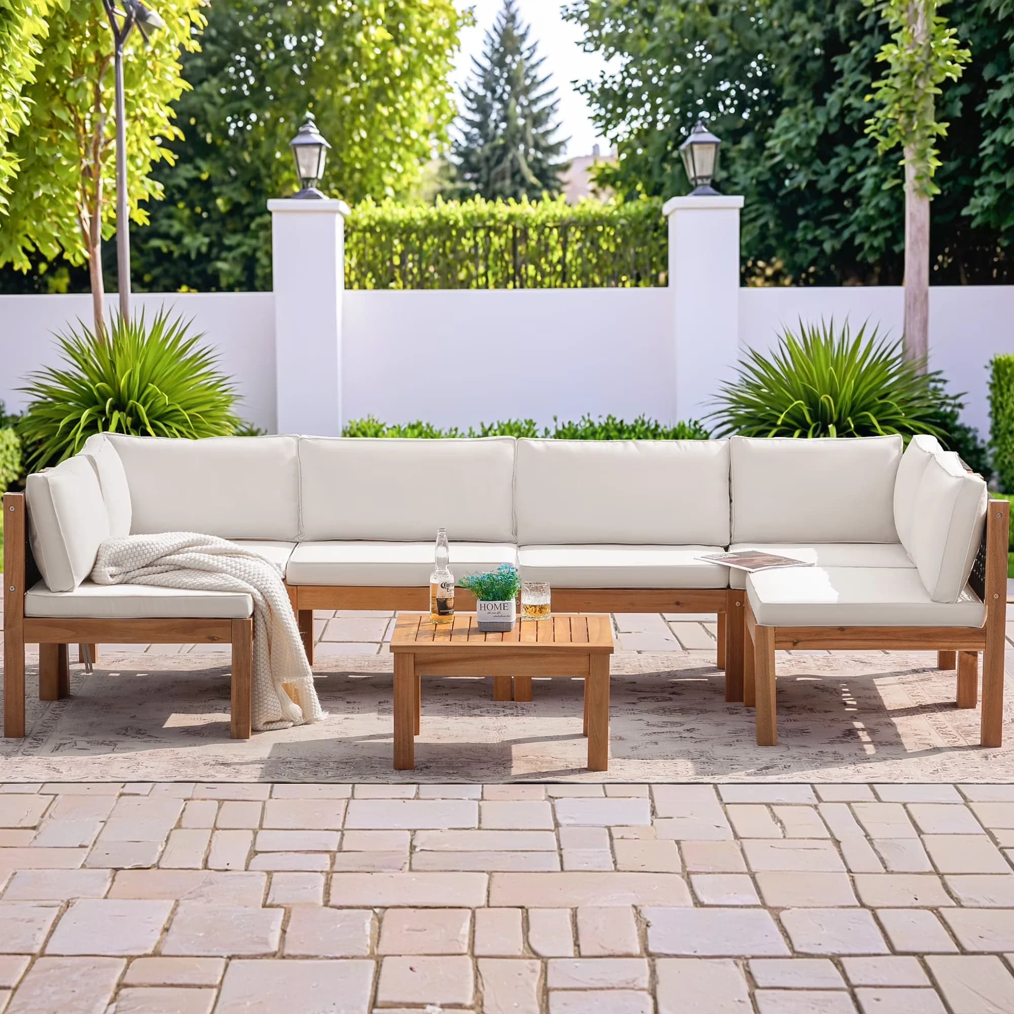Patio Conversation Set Durable with Material: Acacia wood, White, Color: White - Model BAEDFB