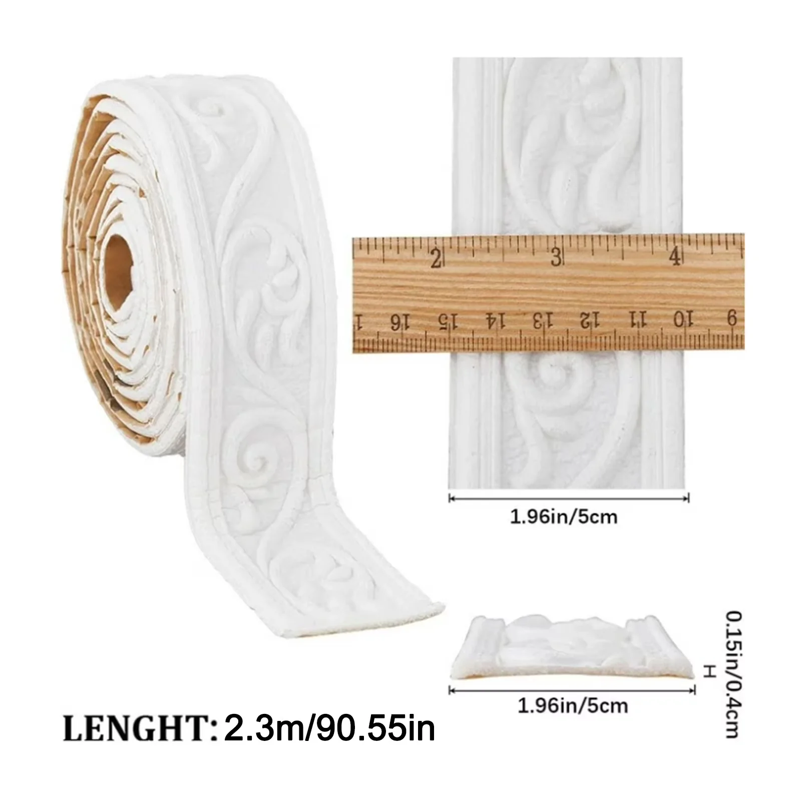 Efficient Wallpaper with Removable, Reusable, 3D Edging Foam Ceiling Baseboard - Plastic White Model 543DF5