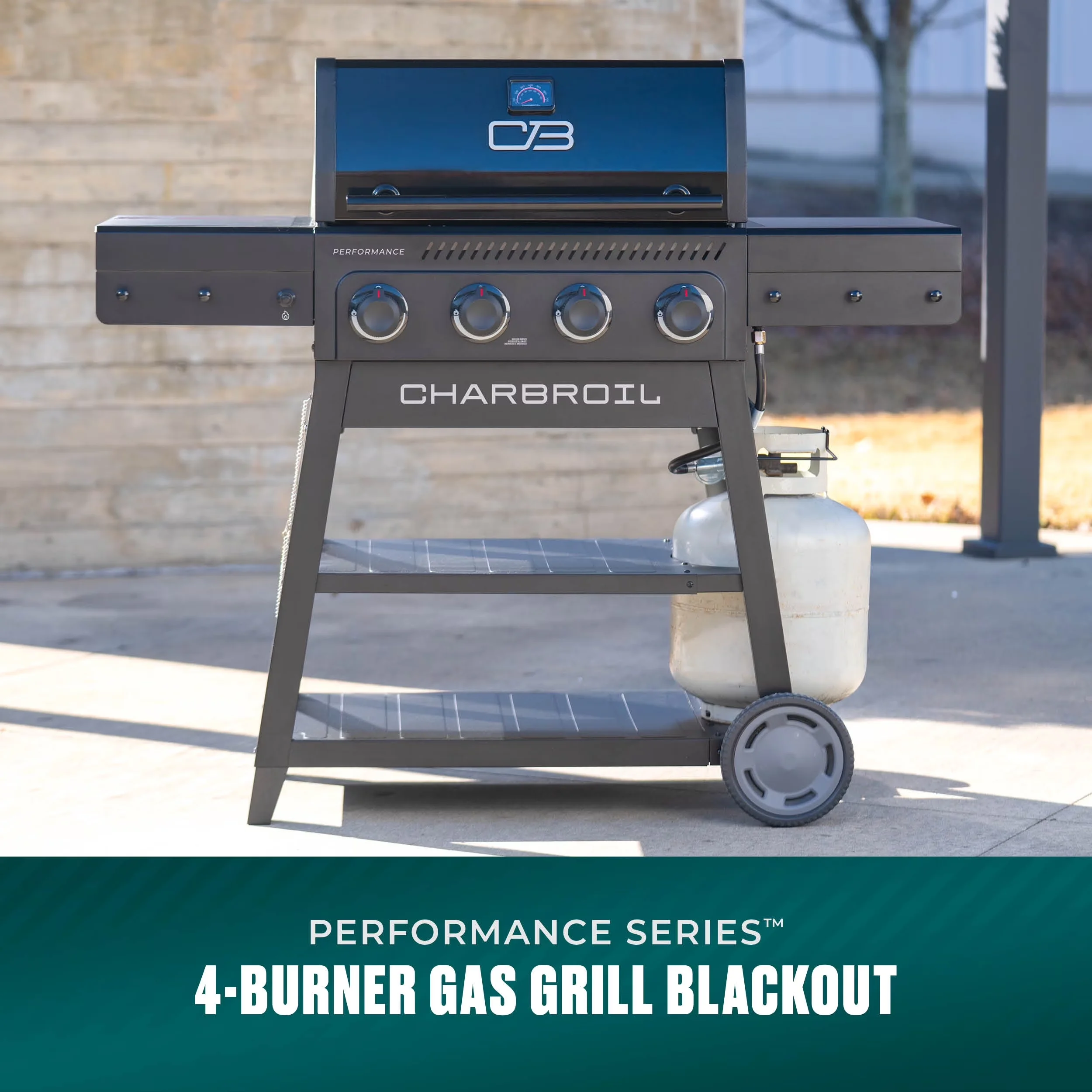 Gas Grill Innovative with Storage Rack, Blackout - Black Heavy Duty Steel Model 6D39AD
