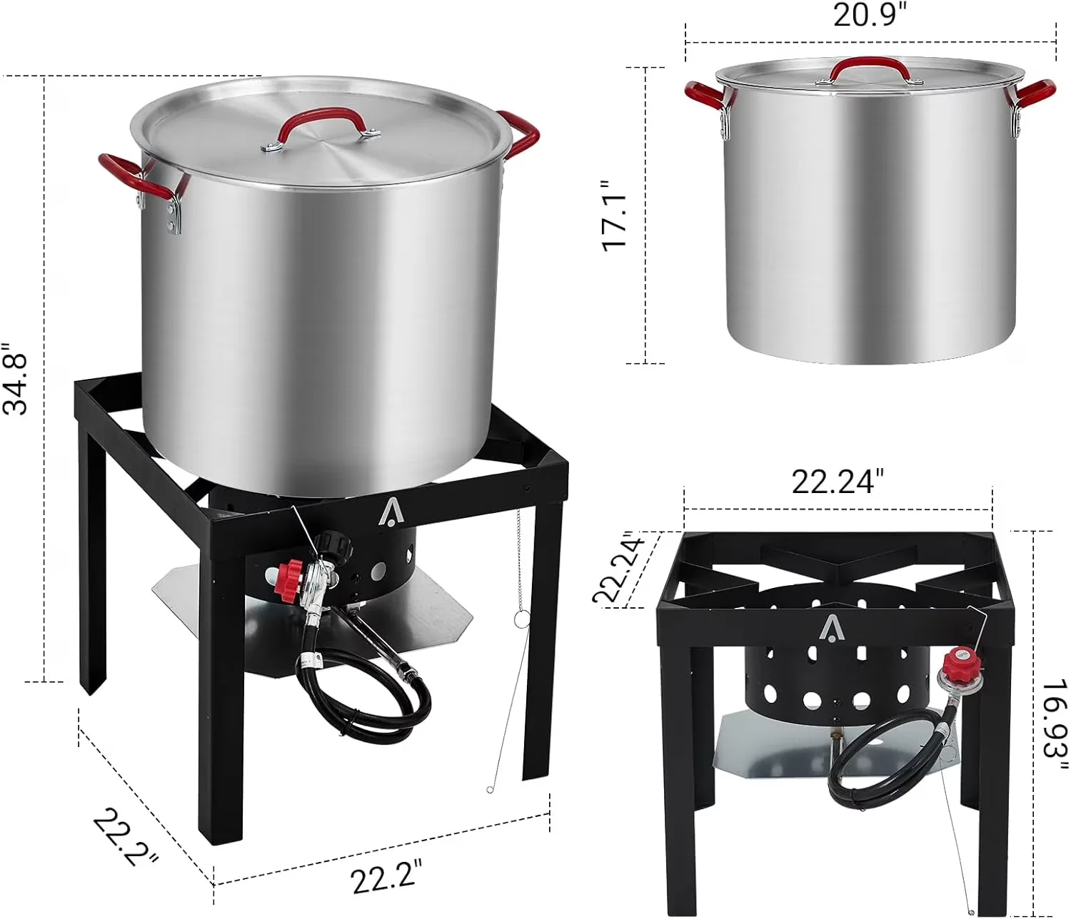 Sleek Outdoor Fryer with Aluminum Crawfish Boiler Pot, 100QT Turkey Deep & 10Qt Fish Kit, Propane Burner Stand - Multicolor Model 712CDA