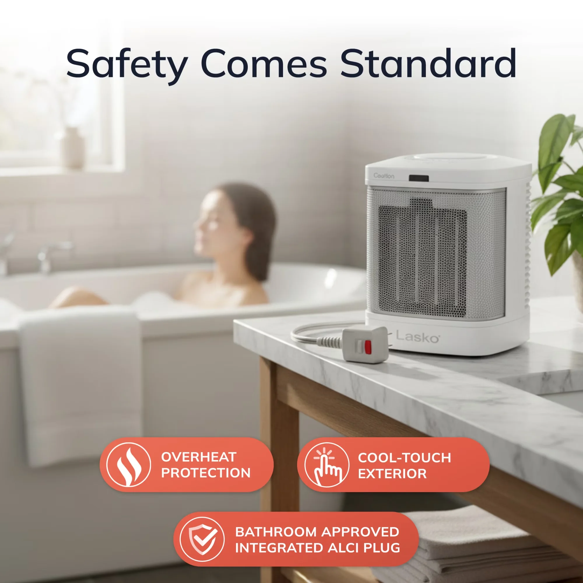 Portable And Electric Space Heater Innovative with 1500W, Automatic Shutoff - White Model BC077A