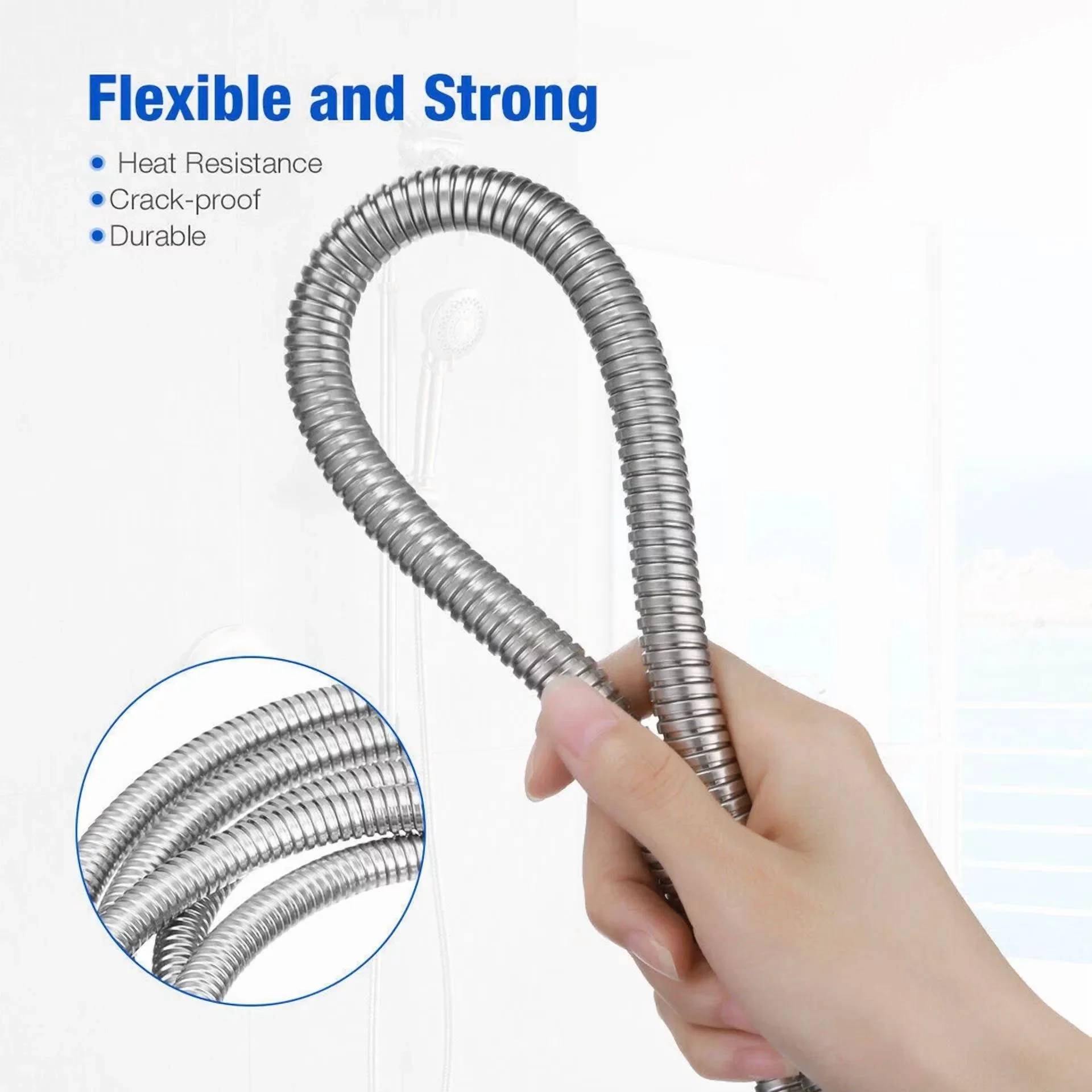 Essential Shower Head with Handheld, Flexible, Useful for both indoor and outdoor use. - Stainless Steel Model E0E01E