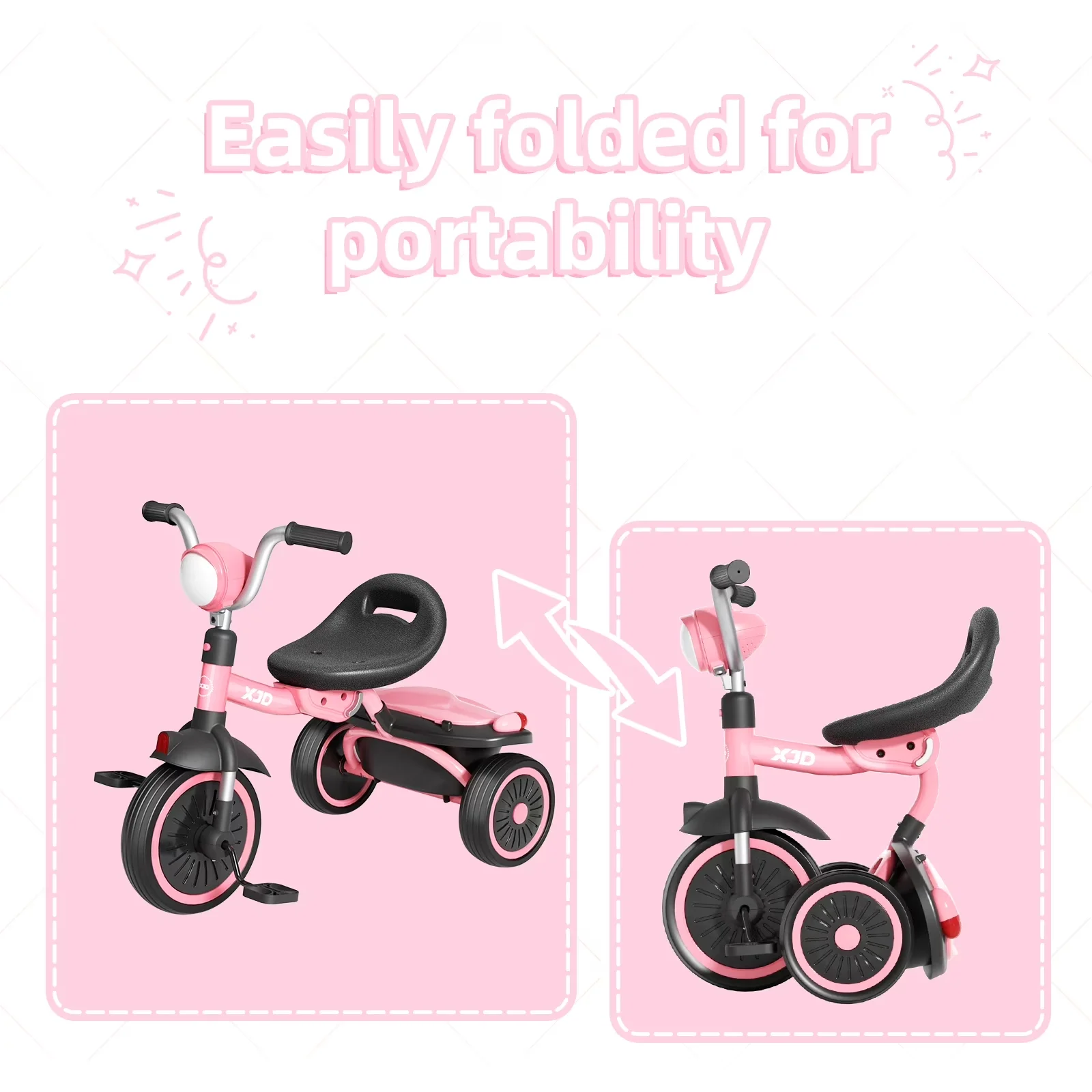Stylish Kids Bike with Adjustable Seat, Adjustable Handlebar Height, 5-in-1 Toddler - Pink Model 704F3F