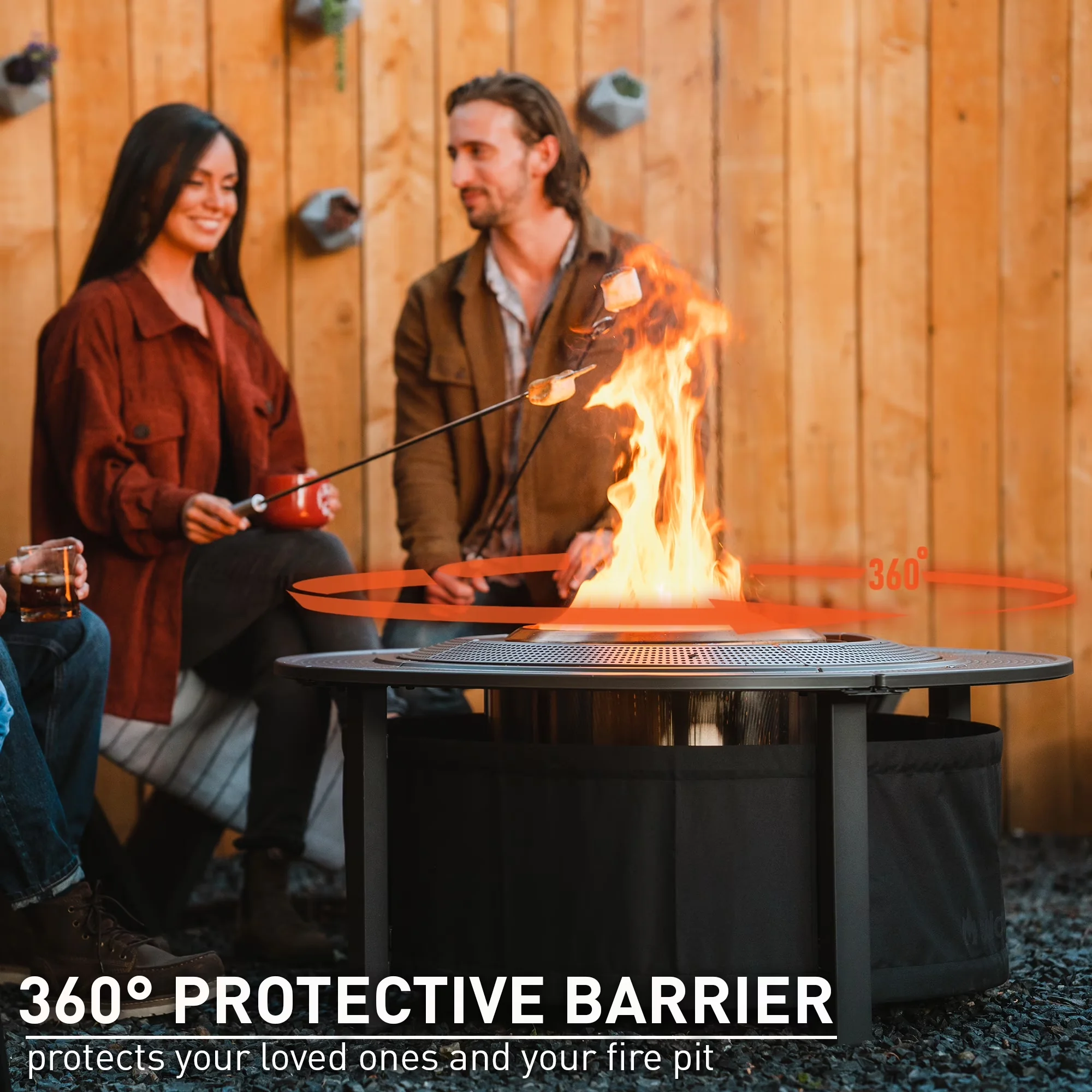 Efficient Outdoor Heating with Portable, Fire Pit Surround Tabletop - Powder-Coated Steel And Uv-Resistant 600D Polyester Black for... Model 06872F