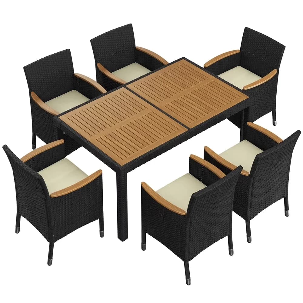 Modern Patio Dining Set with Weatherproof, Assembled Dimensions:, Seat Width: 18.3" - Black Pe Rattan, Powder-Coated Steel,... Model 456AF3
