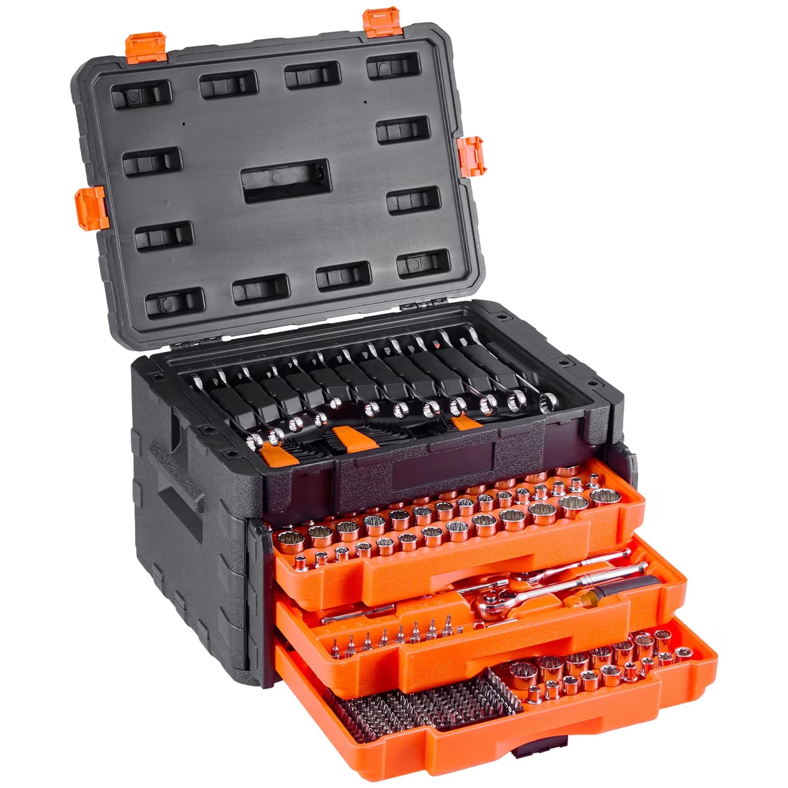 Compact Hand Tool Set with Rust Resistant, Orange Drawer - Cr-V, 40Cr Orange Model 01DE5C