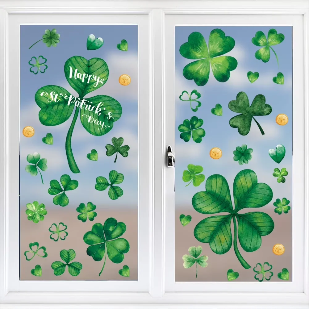 Sleek Wallpaper Wall Decals Wall Covering with Removable, 4 Sheets St. Patrick's Day Window Clings - Plastic Multicolor for Home, Office Model EB6E33