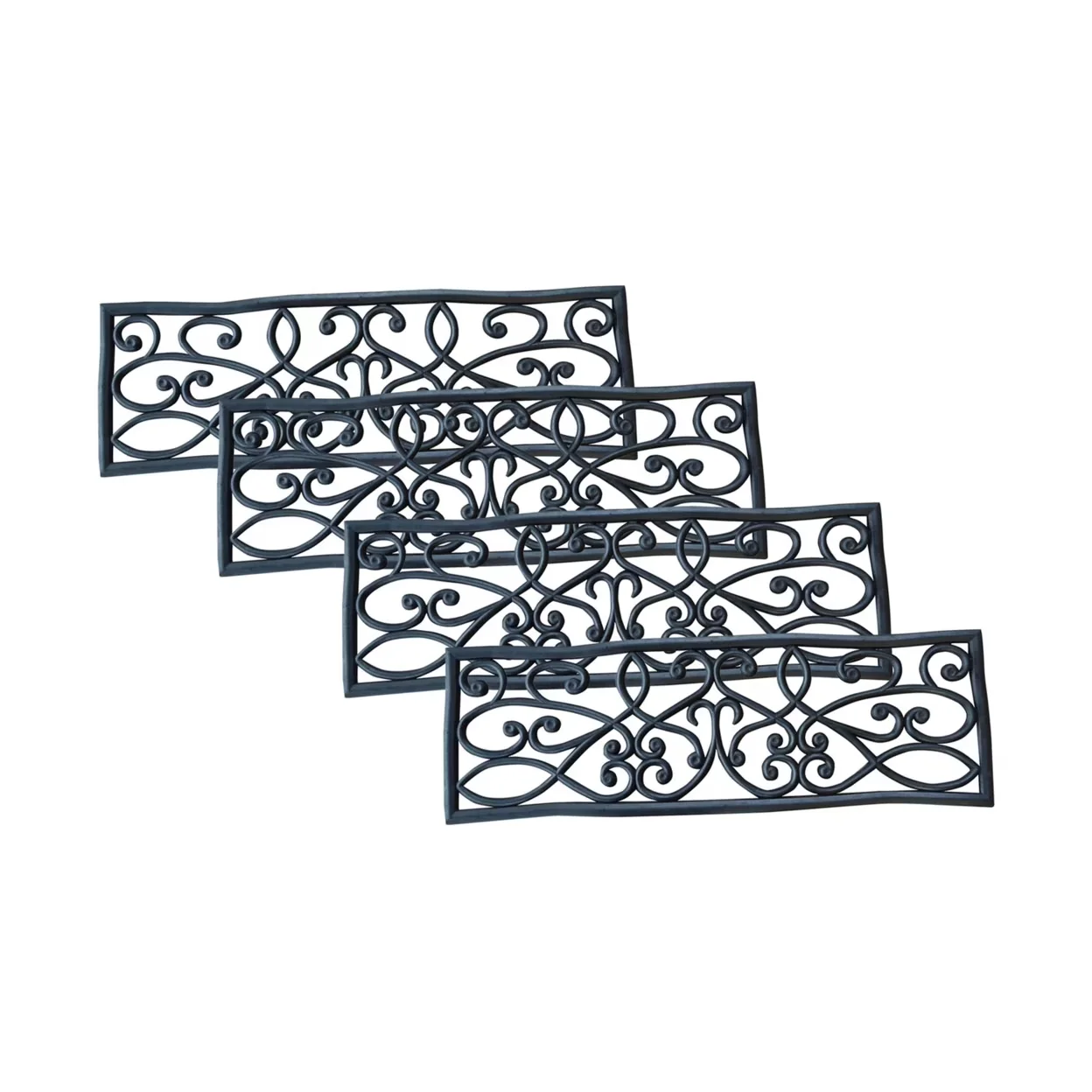Building Material Quality with Rubber Scrollwork Stair Tread 4 Pack - Black Rubber Model 7EFD28