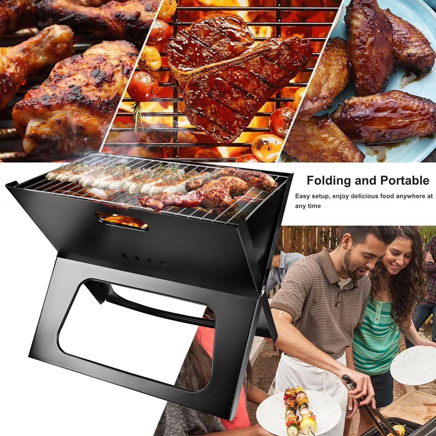 Reliable Charcoal Grill with Portable, Camping Campfire - Black Metal Iron With Electrophoresis Treatment Model F5214B