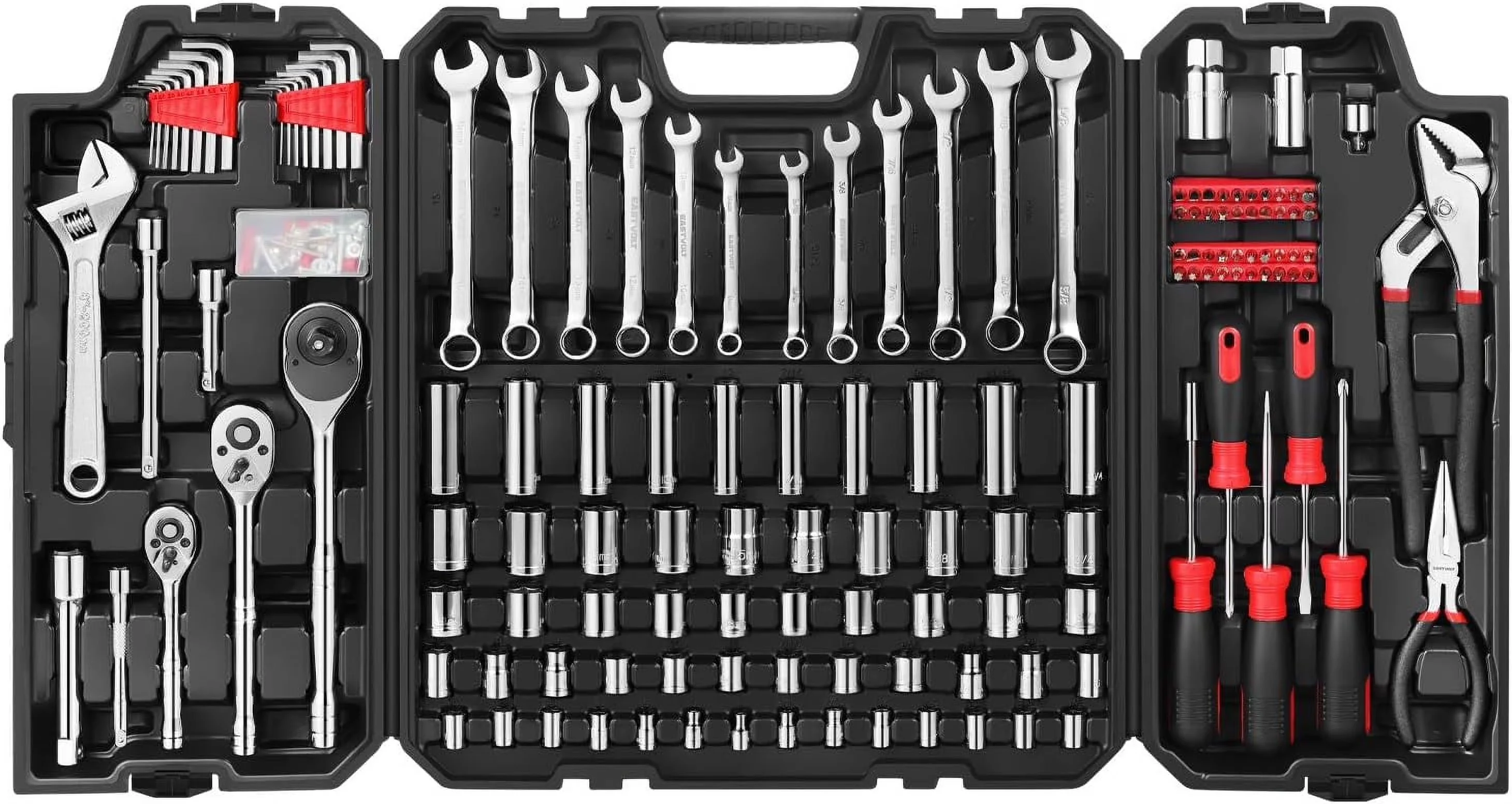 Hand Tool Set Modern with Corrosion Protection, Chrome Vanadium Finish Portable - Red Model 87636F