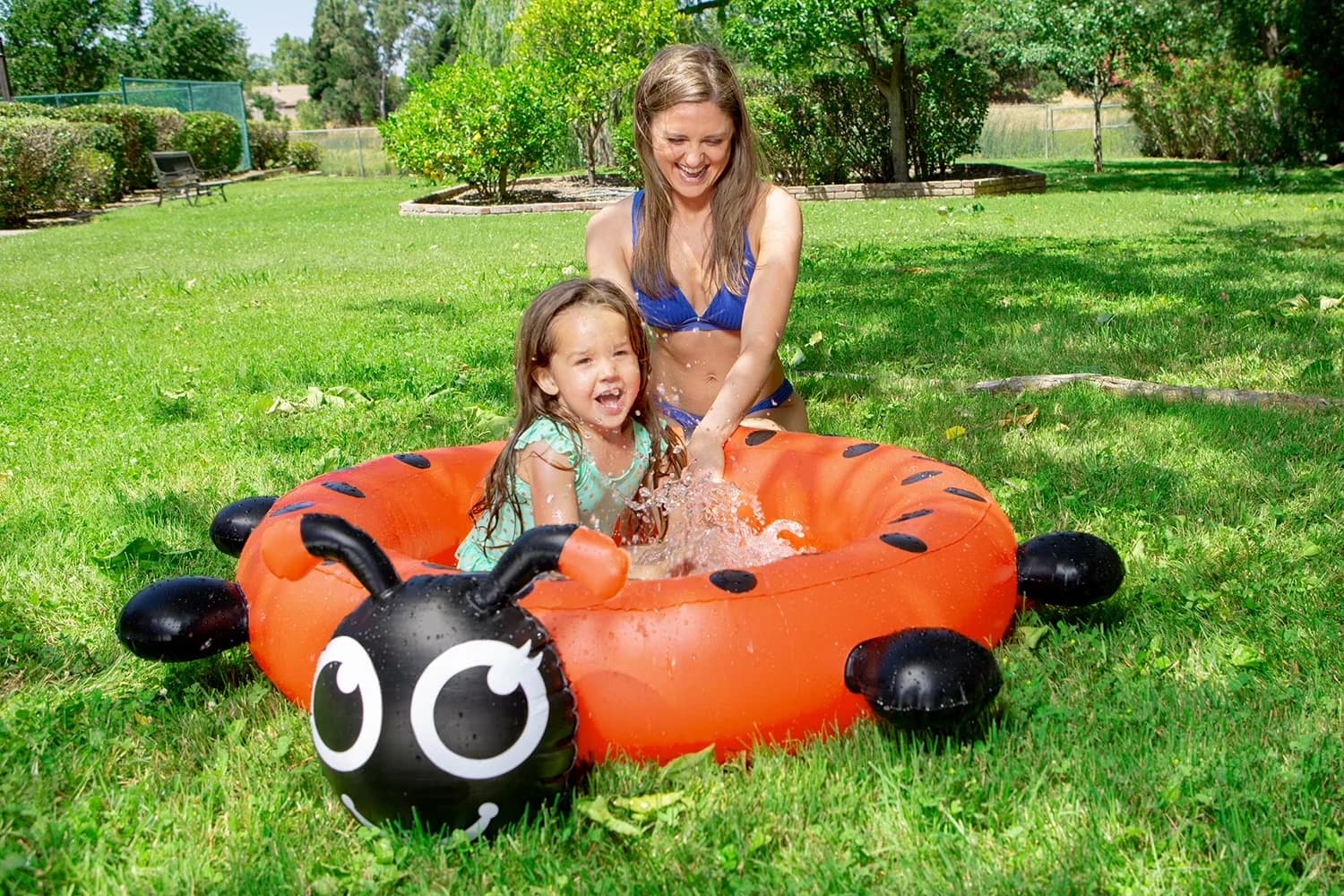 Premium Inflatable Pool with Ladybug Kiddie Wading, Swimming - Black - Built to Last Model 8F147E