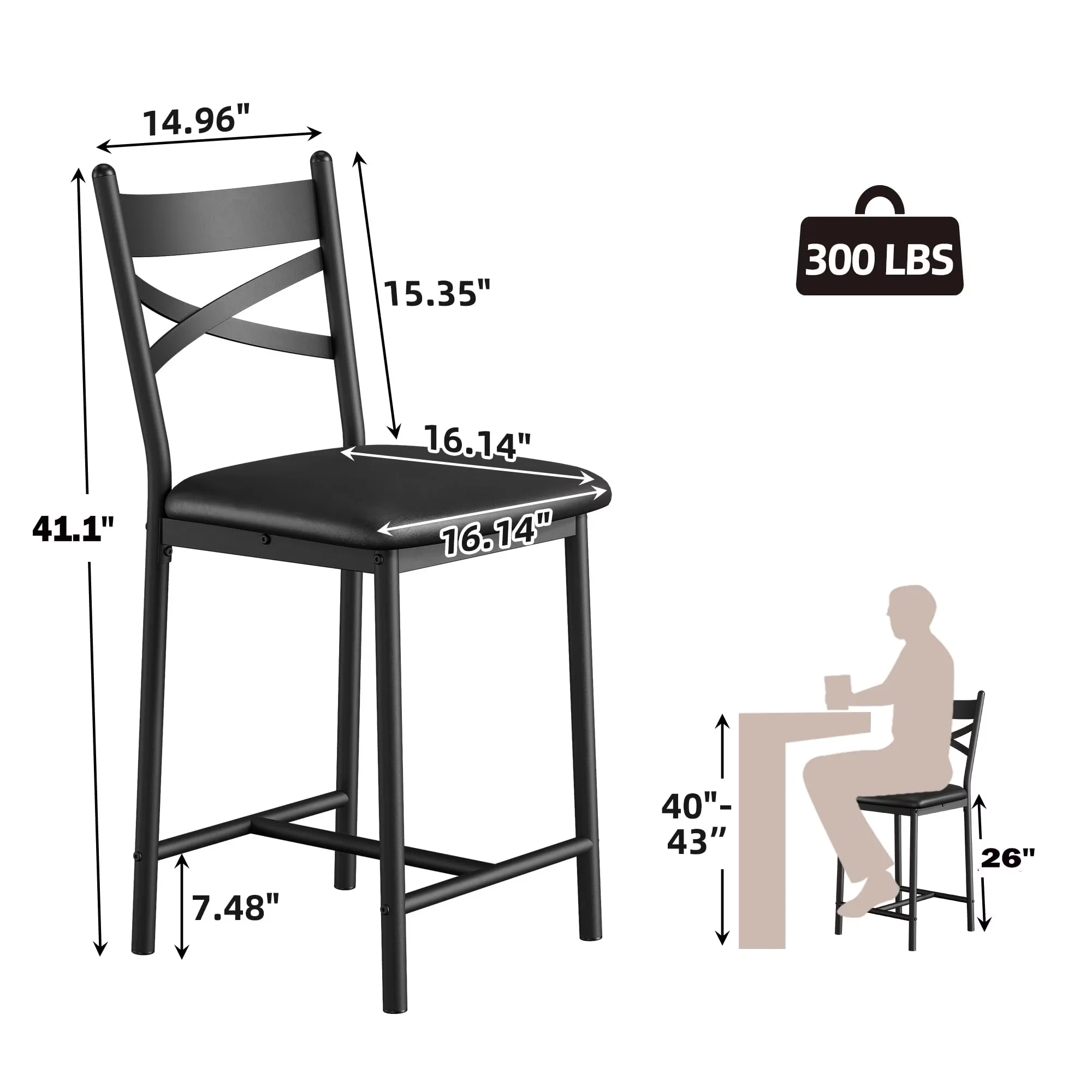 Patio Chair Essential with Back and Thick Cushion, Modern 26-Inch Counter Height Chairs - Metal, Engineered Wood, Pu Leather Brown... Model 4DC342