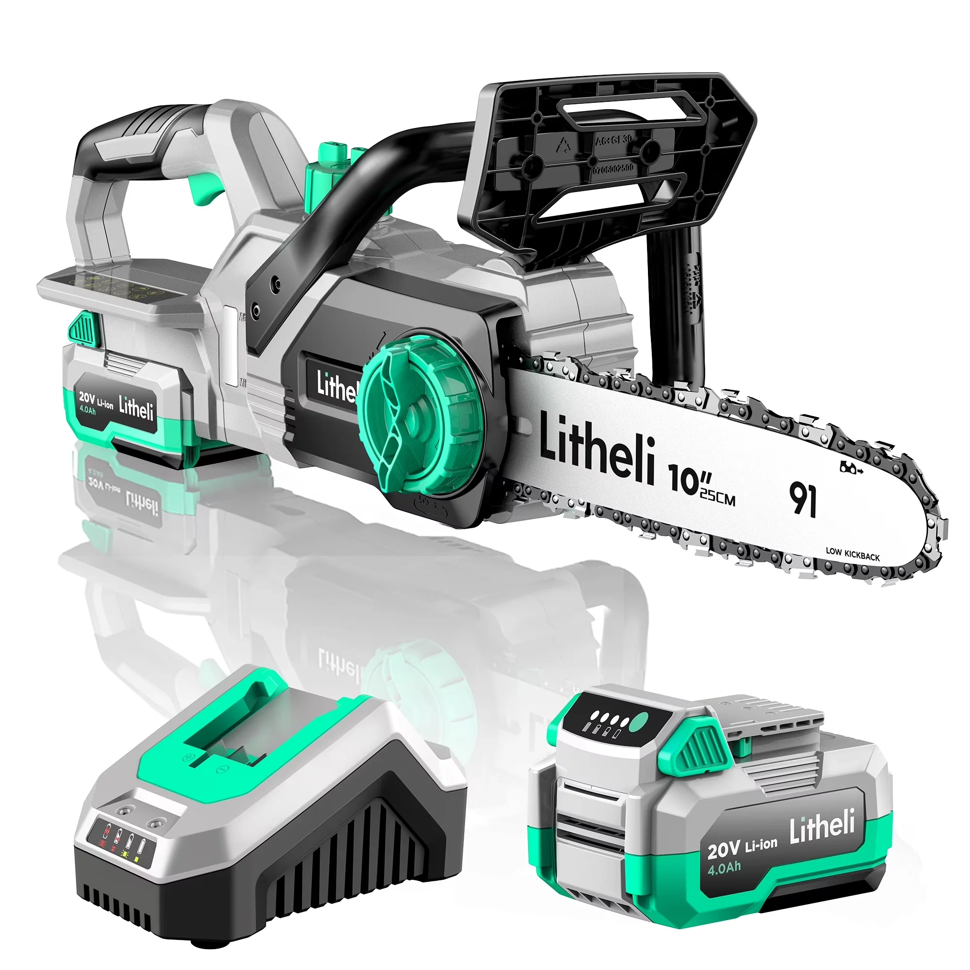Durable Chainsaw with Battery, 20V, Automatic Chain Oiler - Gray&Black for Garden Model 0AF851