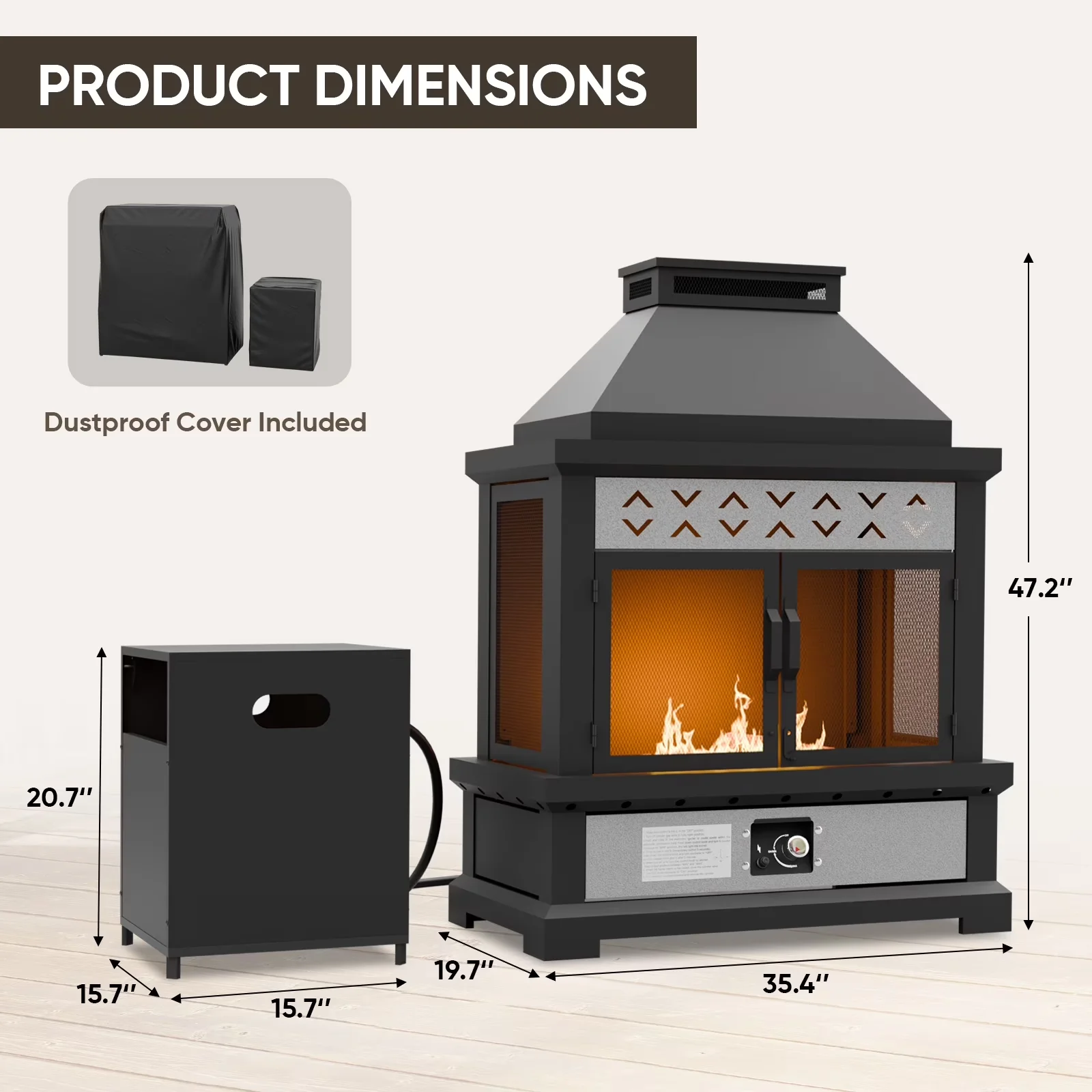 Outdoor Heating Reliable with 50000 BTU, Smokeless, Propane Fireplace - Steel Black for Patio Model 00FD71