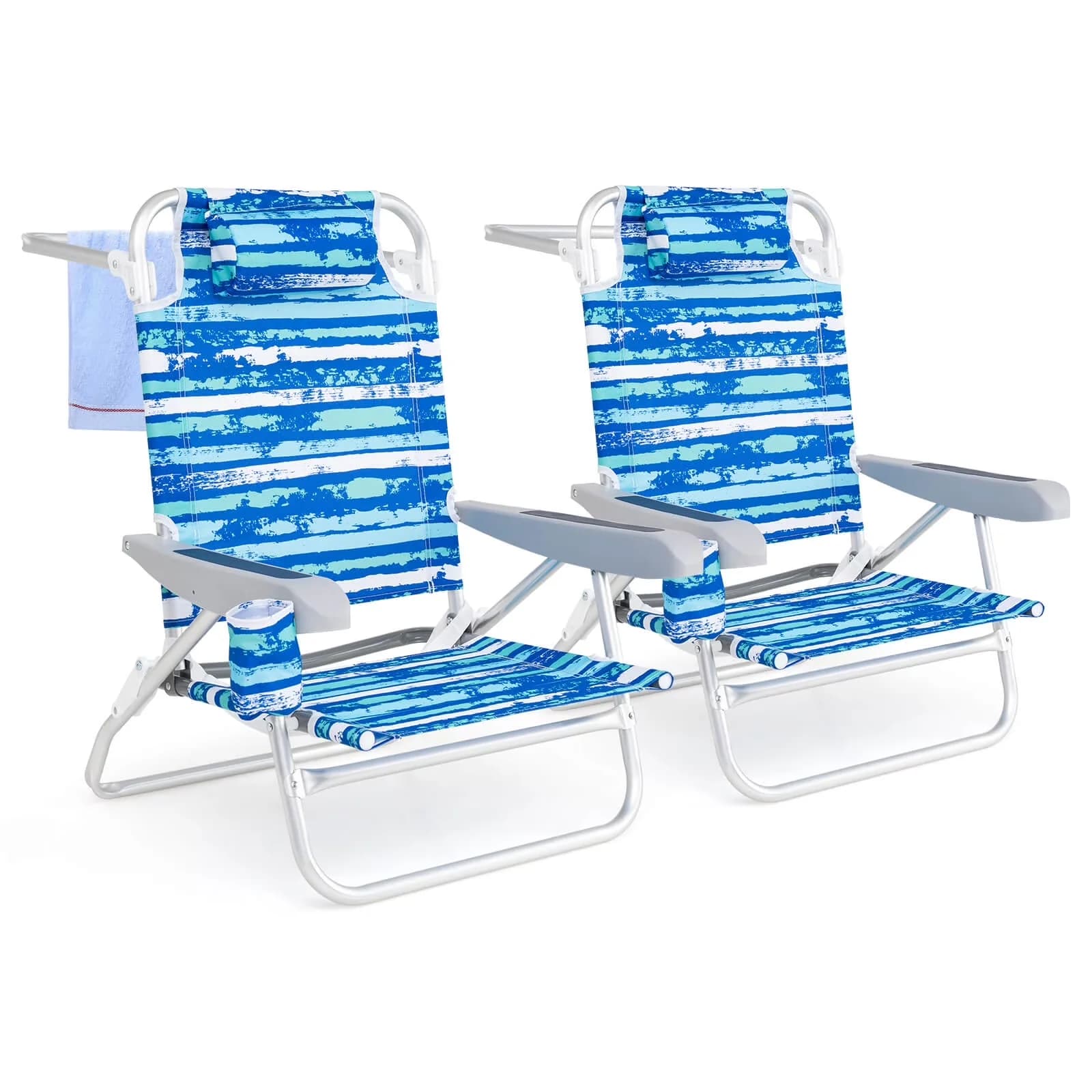 Versatile Beach Chair with Rust Resistant, Waterproof, Folding - Blue 2 Pack Model BCC6F1