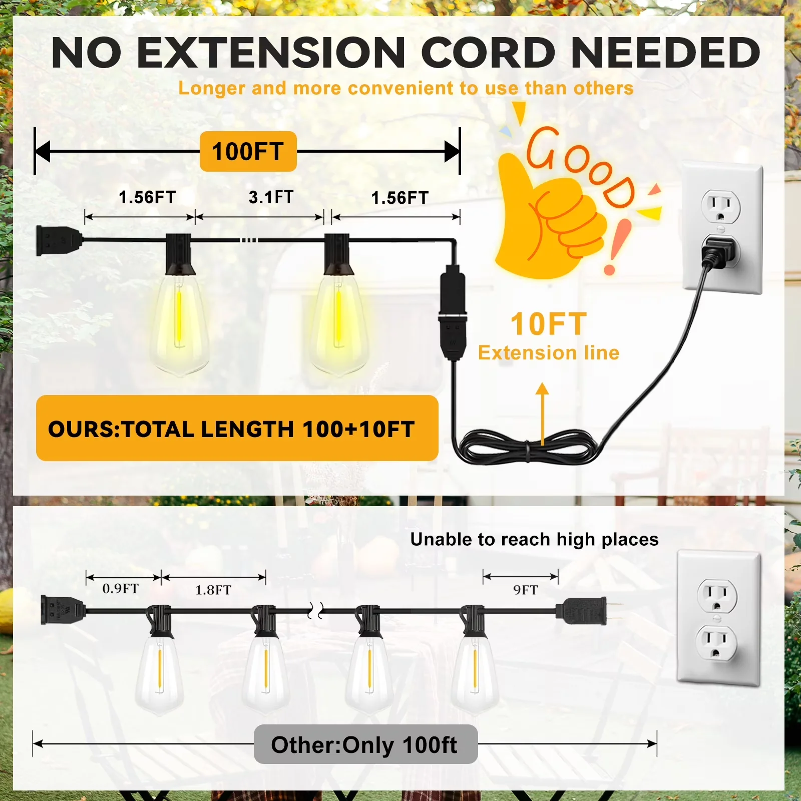 Essential Led Lighting with LED, Waterproof, 100+10FT Outdoor String Lights - Model 00D945