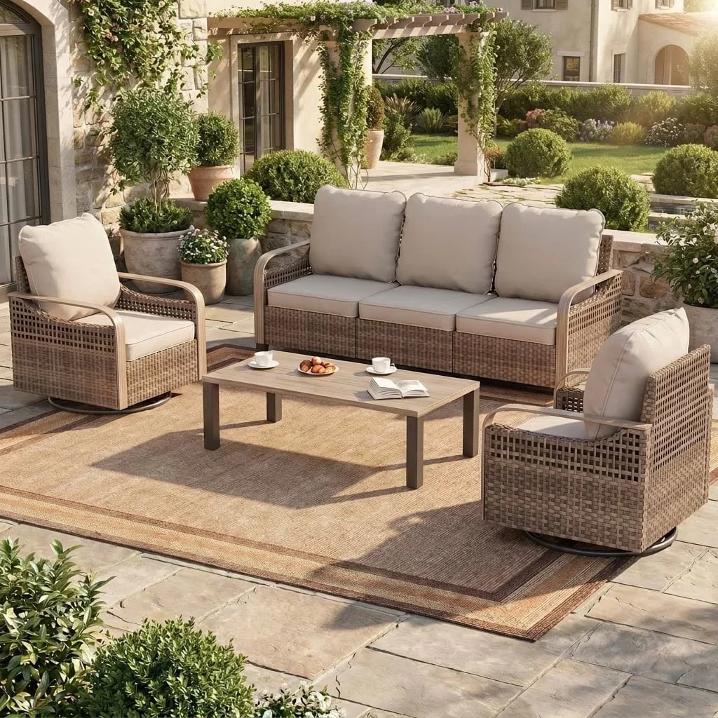 Compact Outdoor Sofas Sectional with Waterproof, Modern, Sofa - Olefin Cloth Beige for Garden Model 6CDDD1