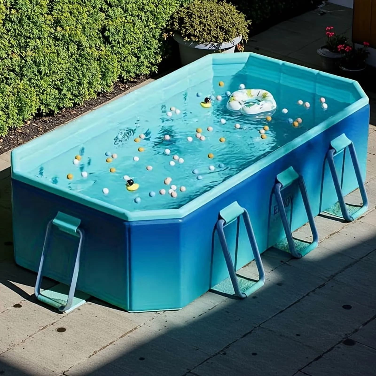 Compact Inflatable Pool with No-Inflation Adult Swimming, 82/102 Inch No-Installation - Blue for Home, Outdoor Model C3804B