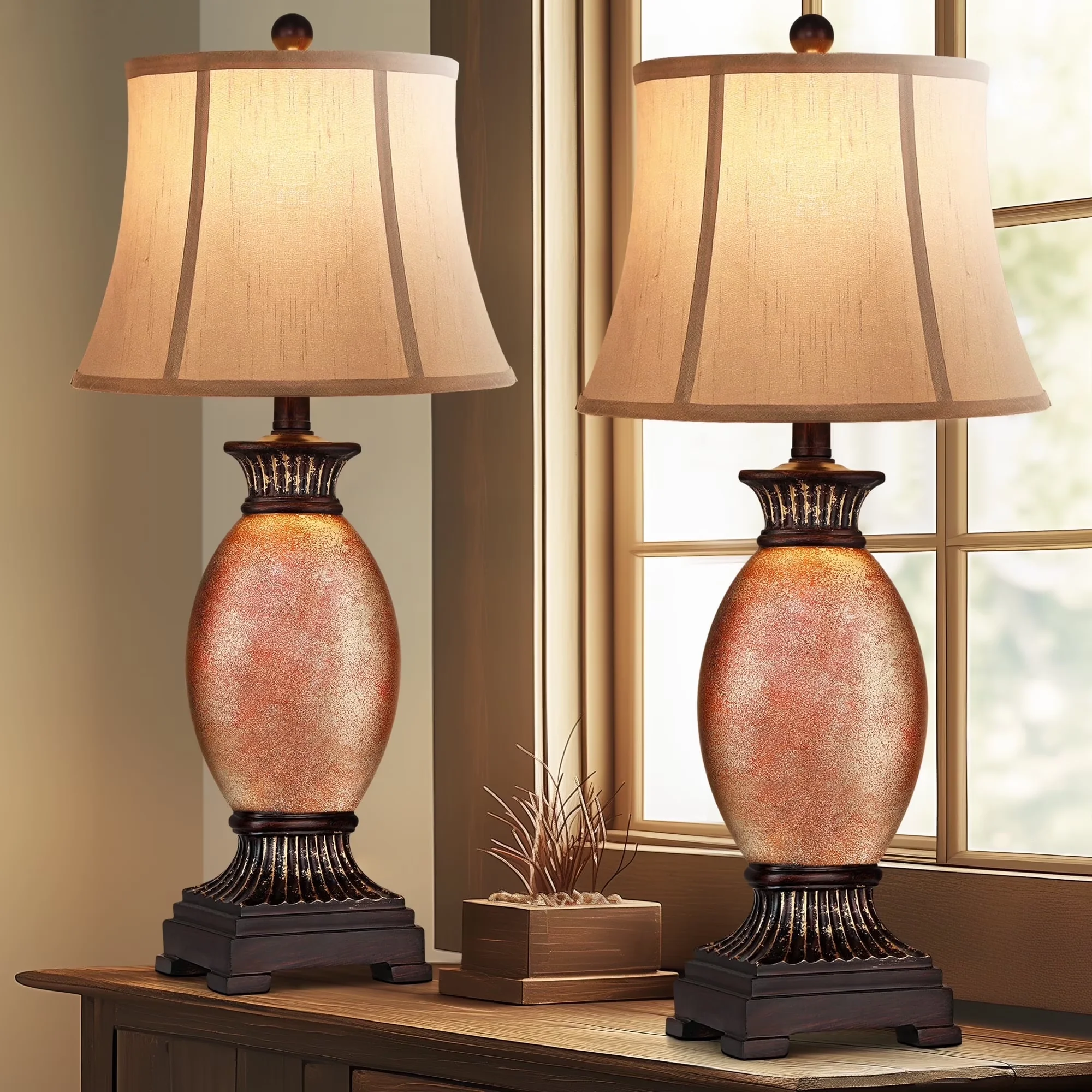 Lamp Premium with LED, Eco Friendly, Art Deco - Brown Resin for Living Room, Bedroom Model 989552