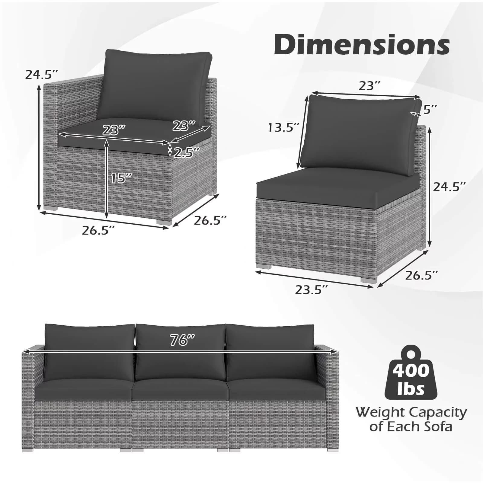 Innovative Outdoor Sofas Sectional with Removable Cushion Cover, 3PCS Patio Sofa Set - Gray Pe Rattan, Metal, Polyester, Sponge Model 704A1A