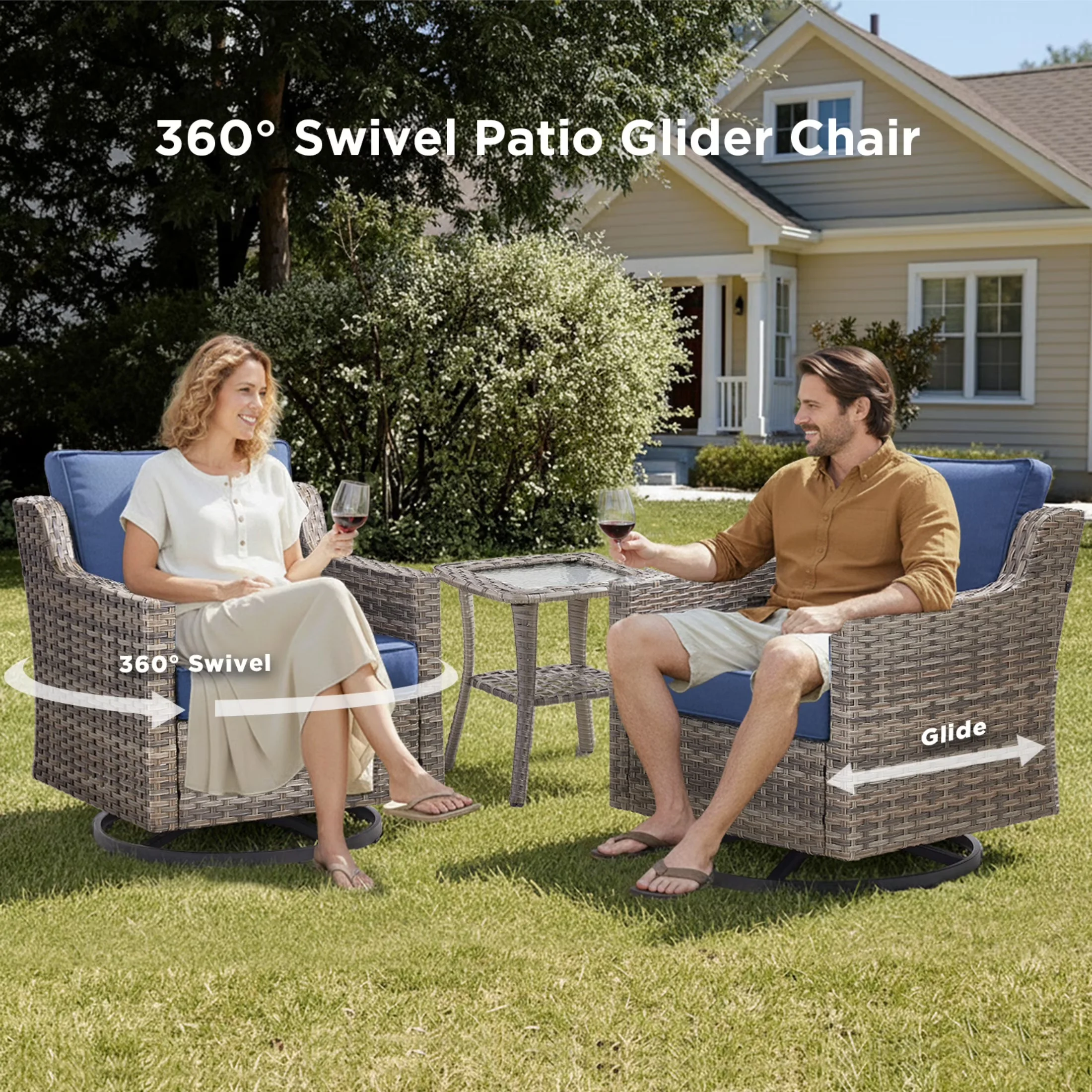 Patio Conversation Set Durable with Weatherproof, Outdoor Furniture - Blue Wicker Model 544455